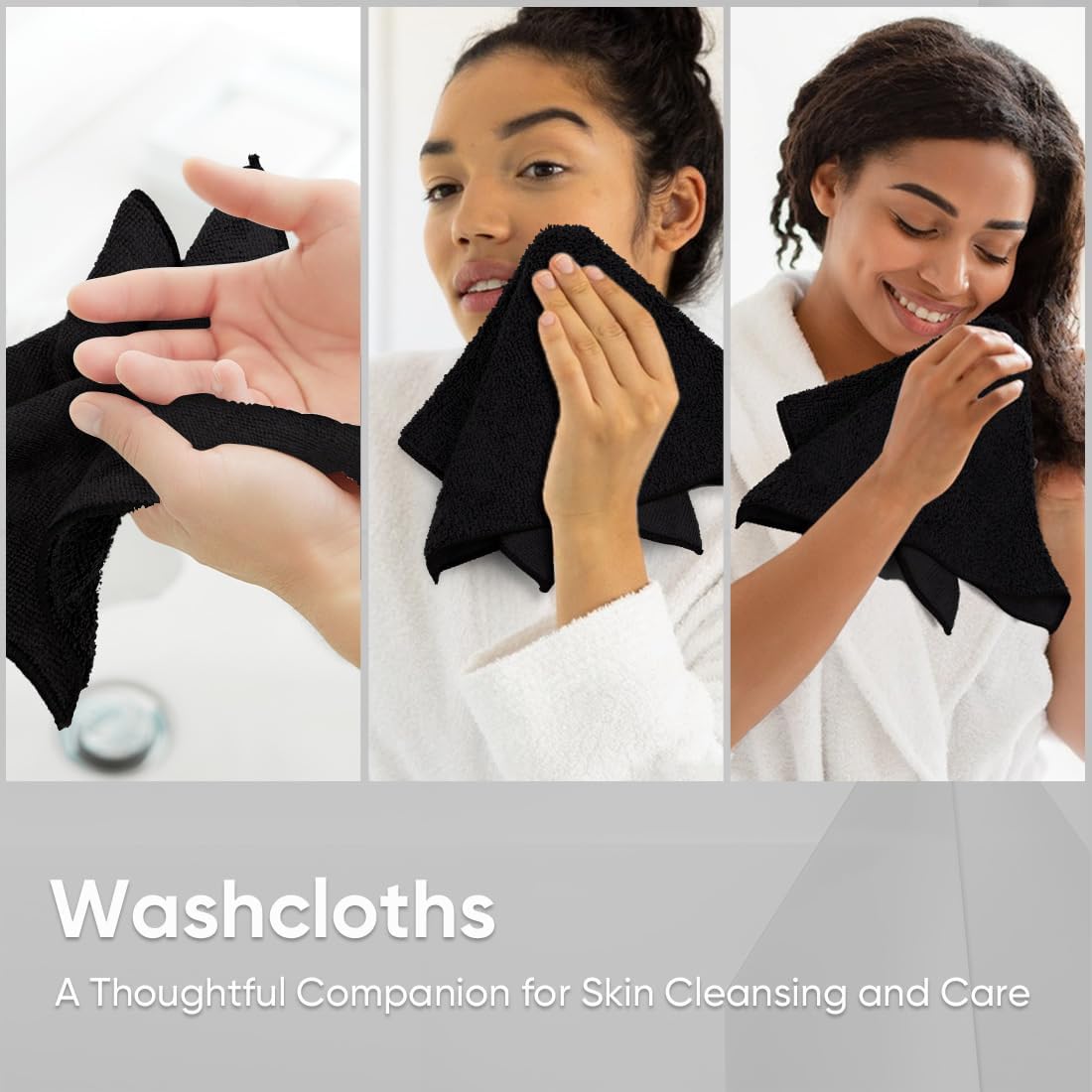 HOMEXCEL Black Washcloths 12 Pack, Highly Absorbent and Soft Microfiber Face Towel, Makeup Remover Towels, Multi-Purpose Wash Cloths for Bathroom, Hotel, Spa, Gym, and Kitchen, 12x12 Inch