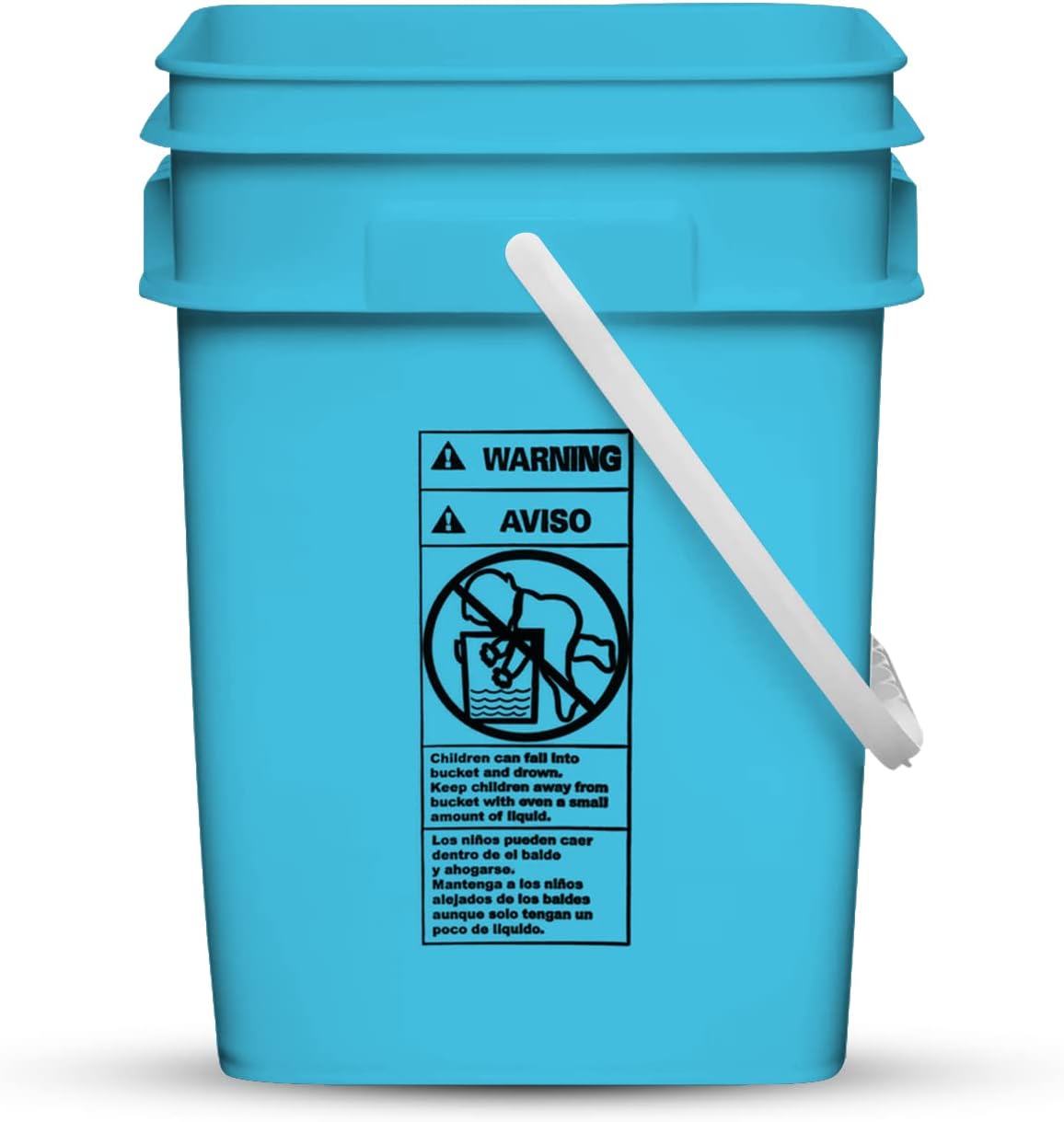 House Naturals 4 Gallon Square Food Grade Bucket Pail with Plastic Handles and Lid (Pack of 3) Made in USA containers (Aqua-White lids)