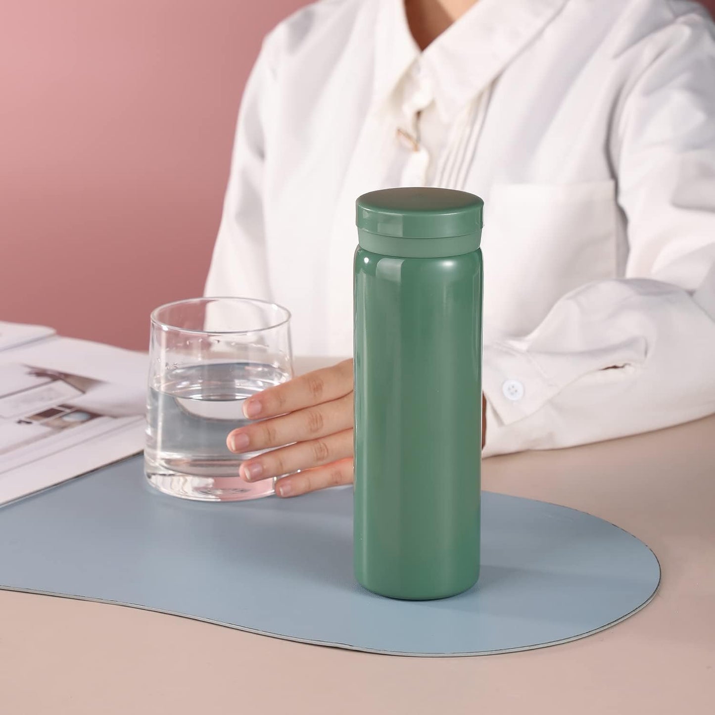 10oz Mini Water Bottle Stainless Steel Thermos Small Flask - Insulated Vacuum, Leak Proof, Keeps Drinks Hot/Cold - Ideal for Coffee, Tea, Water - Green