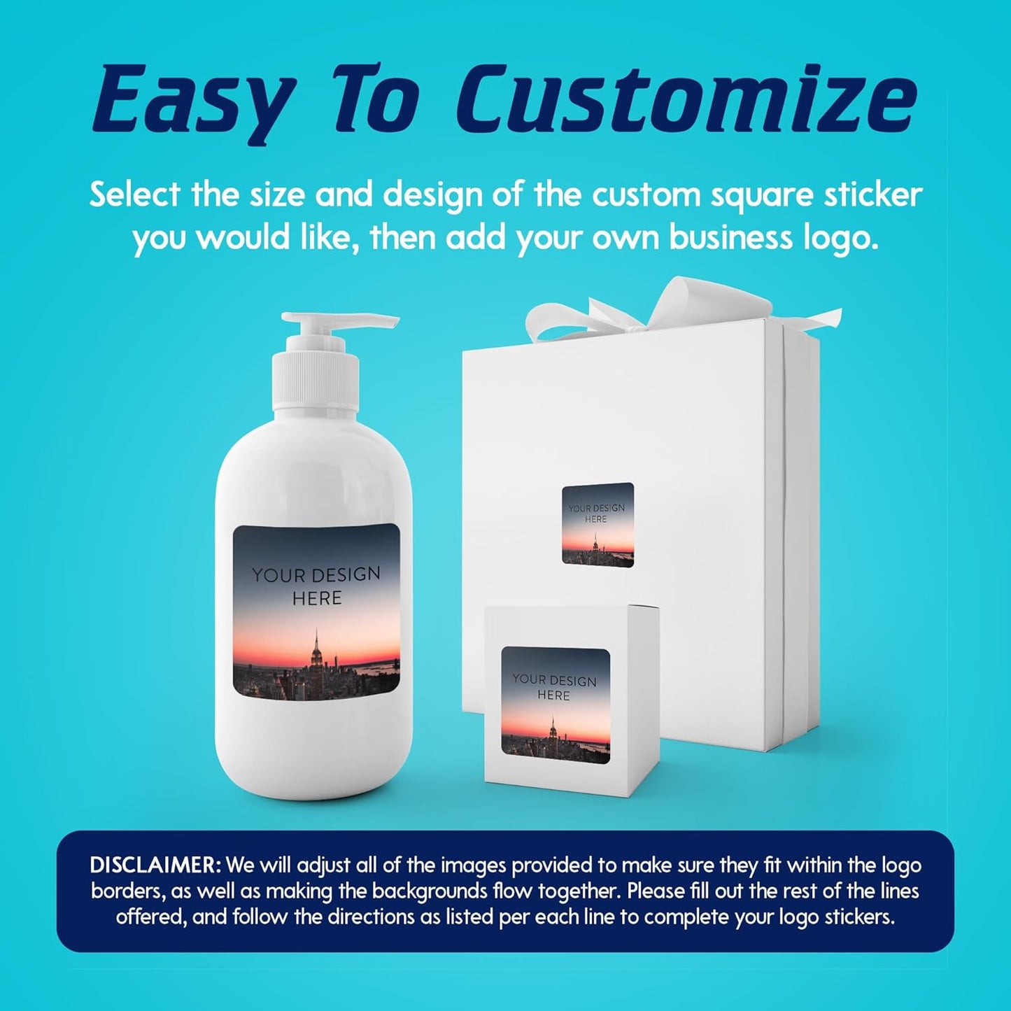 100 Custom Vinyl Stickers - Upload Your own Image, Text, Design, Logo - Personalized Logo Labels for Handmade, Packaging, Bottle, Jars, Candle, Brand Stickers (City, 2x2 Square)