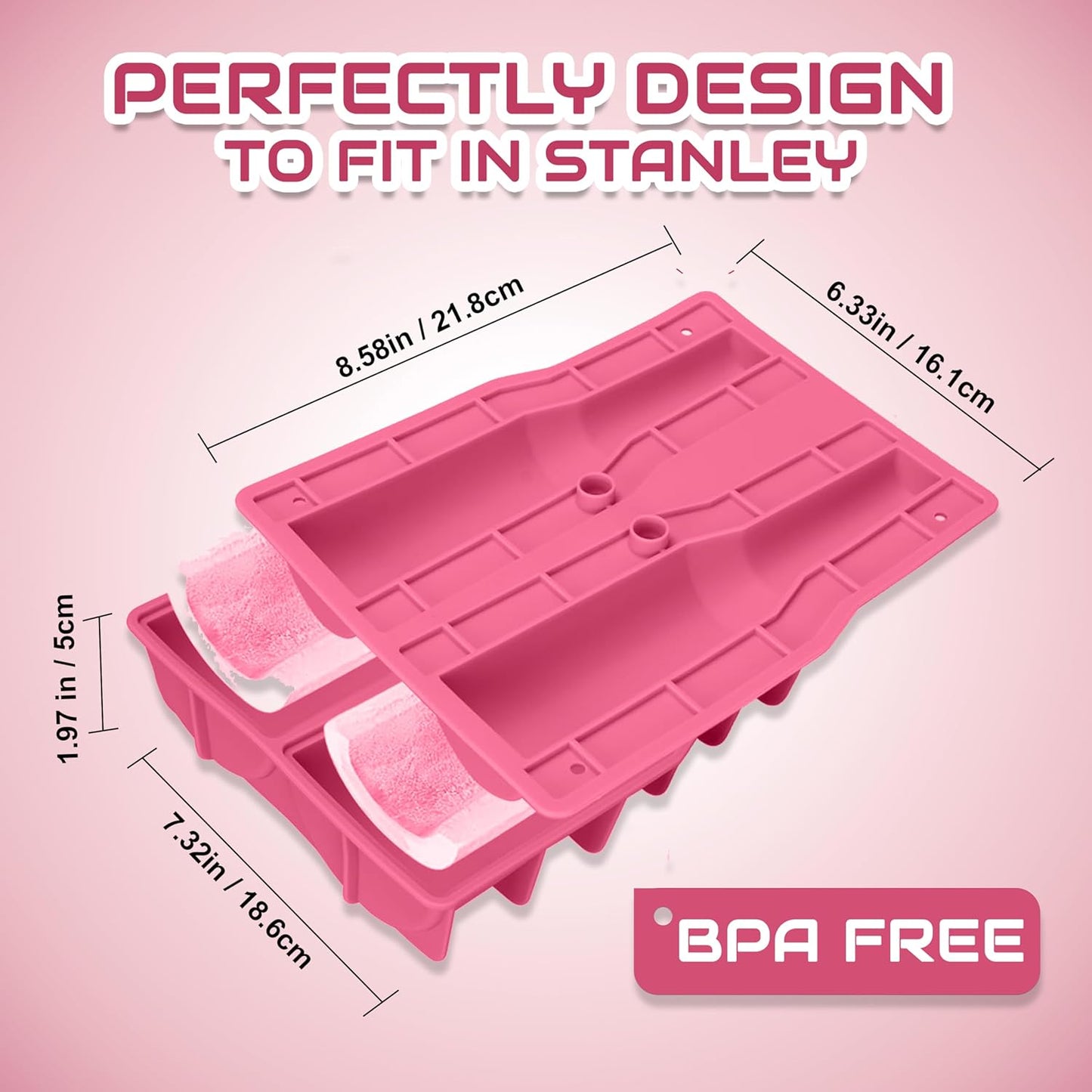 Ice Cube Tray for Tumbler, 1 Pcs Silicone Hollow Cylinder Ice Mold for Freezer, Ice Drink, Juice, Cocktail, Compatible with 40Oz Tumbler (PINK)