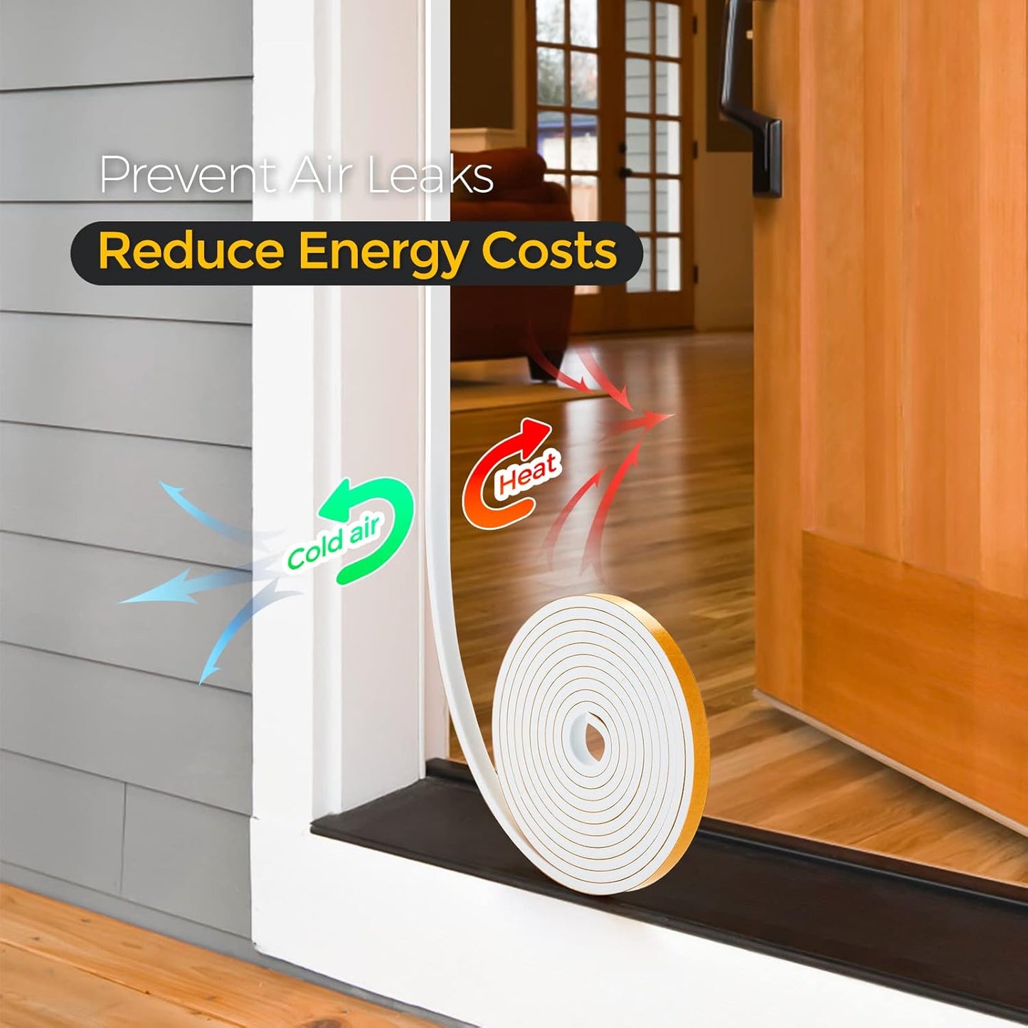 10 Feet Weather Stripping Door Seal, 3" Wide X 1/4" Thick Door Seal Strip High Density Foam Tape Adhesive Strip for Door Soundproofing,Window Insulation (3" x 1/4" x 10FT, White)