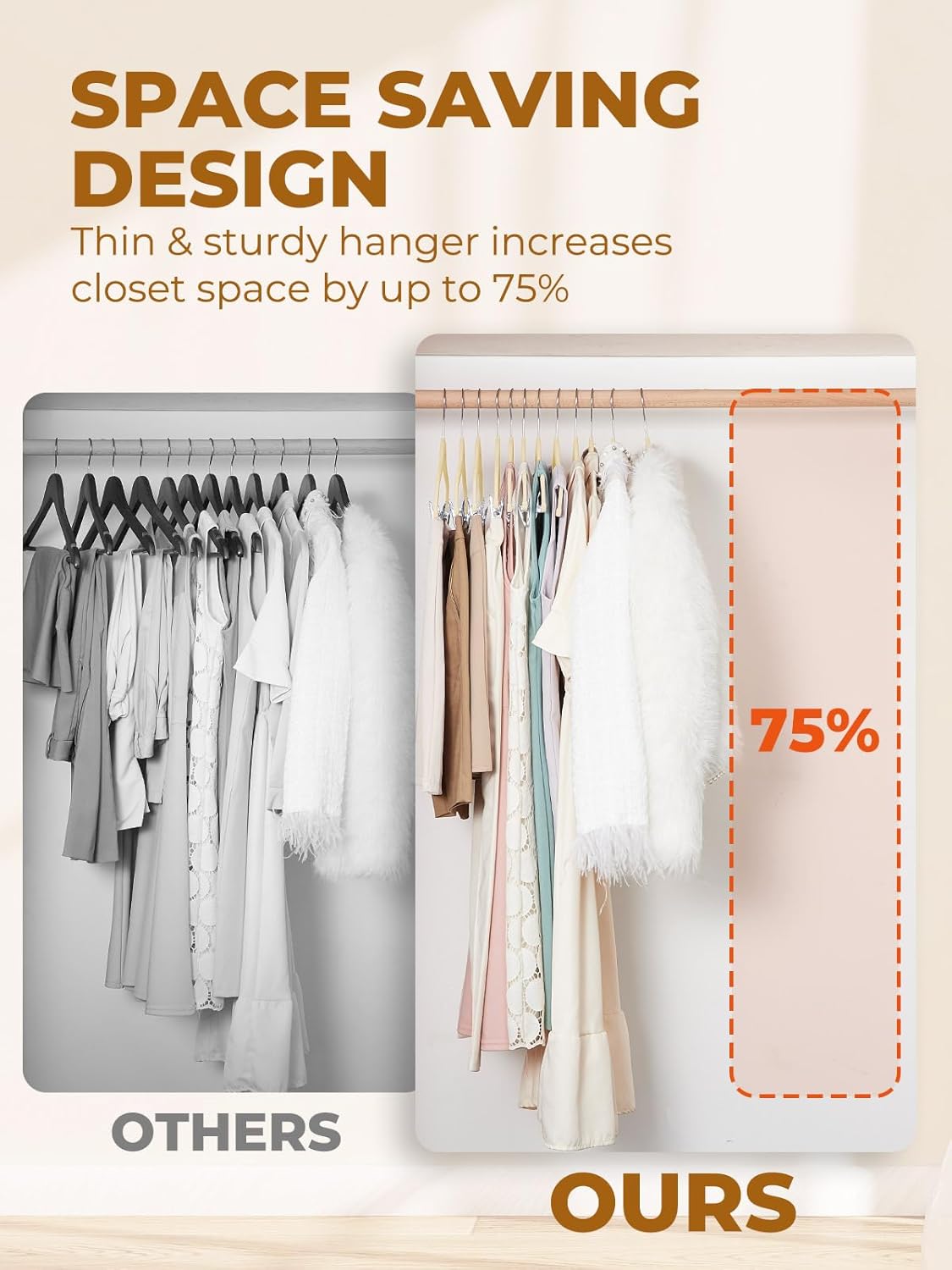 HOUSE DAY Velvet Skirt Hangers 12 Pack, Beige Velvet Pant Hangers with Adjustable Clips, Space Saving Slim Shorts Hanger, Heavy Duty Non Slip Clip Hanger for Pants, Skirts, Shorts