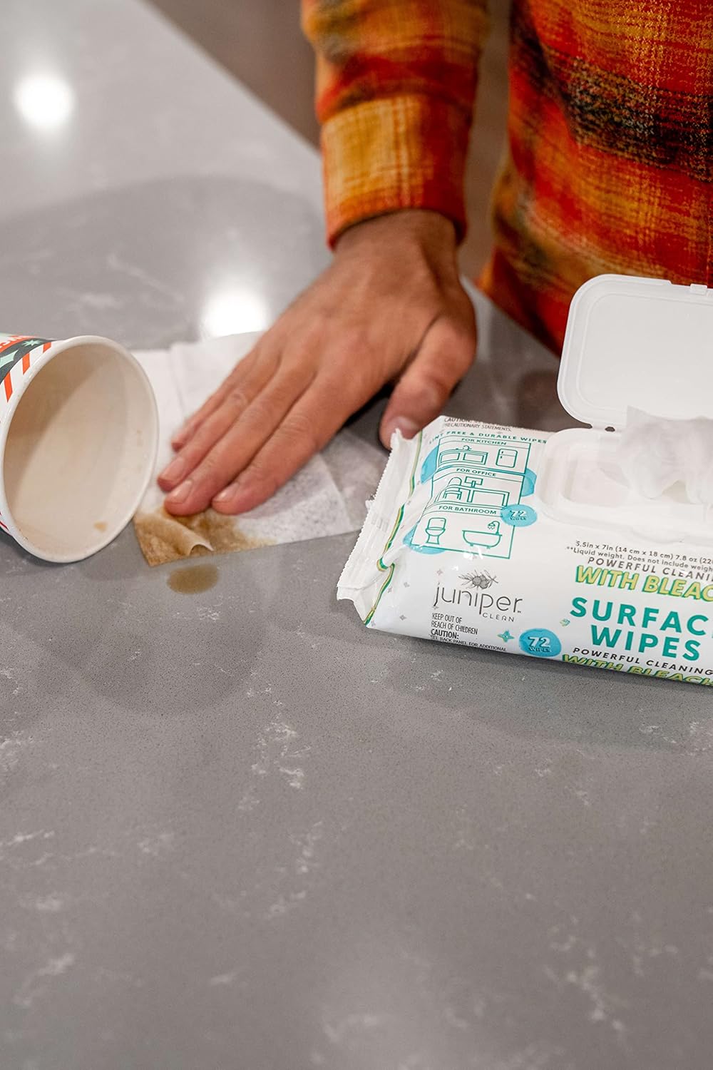 1 Pack Surface Wipes with Bleach, All-Purpose Cleaner for Bathroom, Kitchen, Office, 72 Count Soft Flow, Fresh Scent, Lint Free & Durable