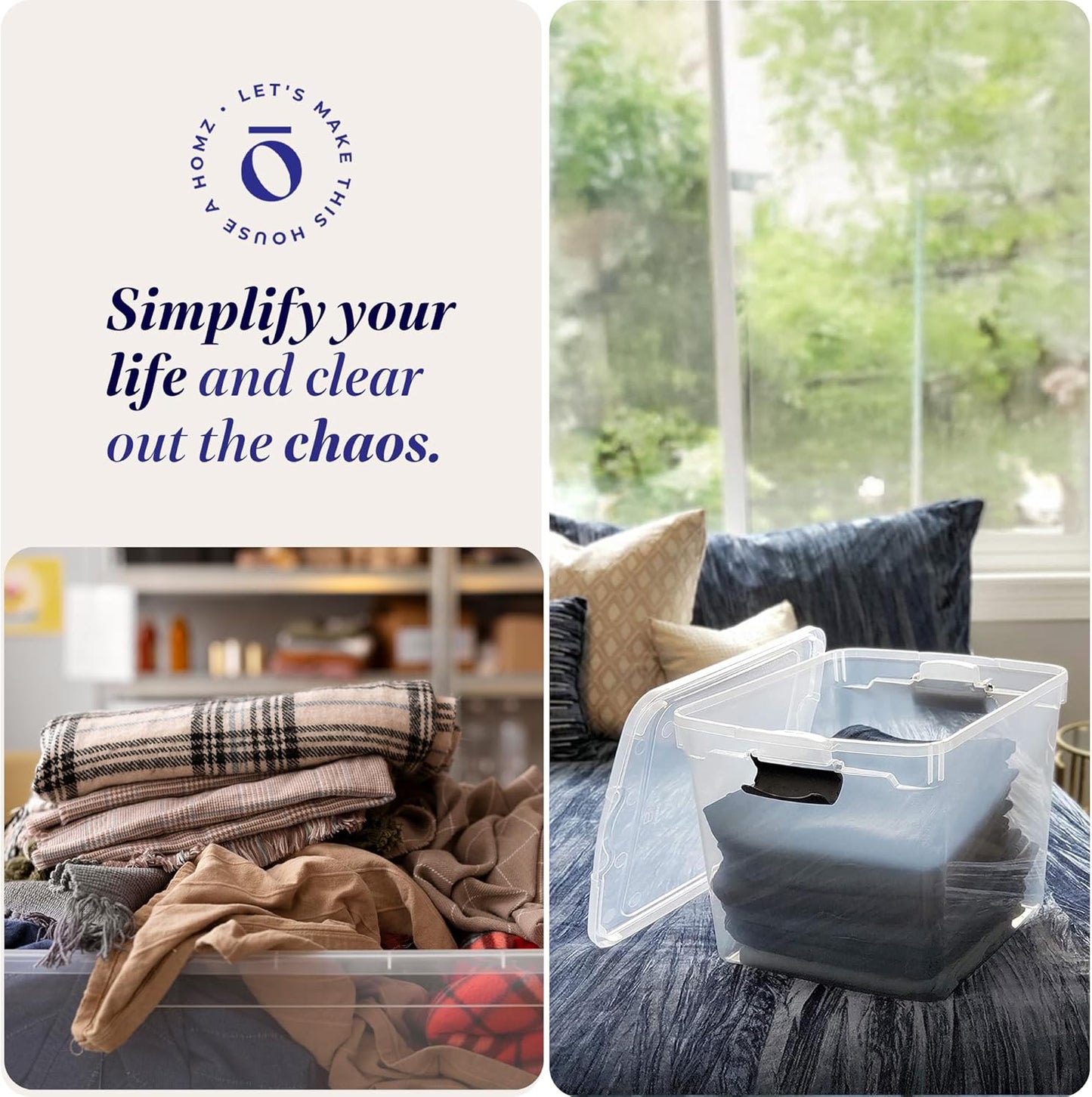 HOMZ 4-Pack Latching Lid, Large Clear Plastic Storage Bins with Lids, 31 Quart, Gray Latch - Stackable Container Boxes for Home, Bathroom, and Office Organization