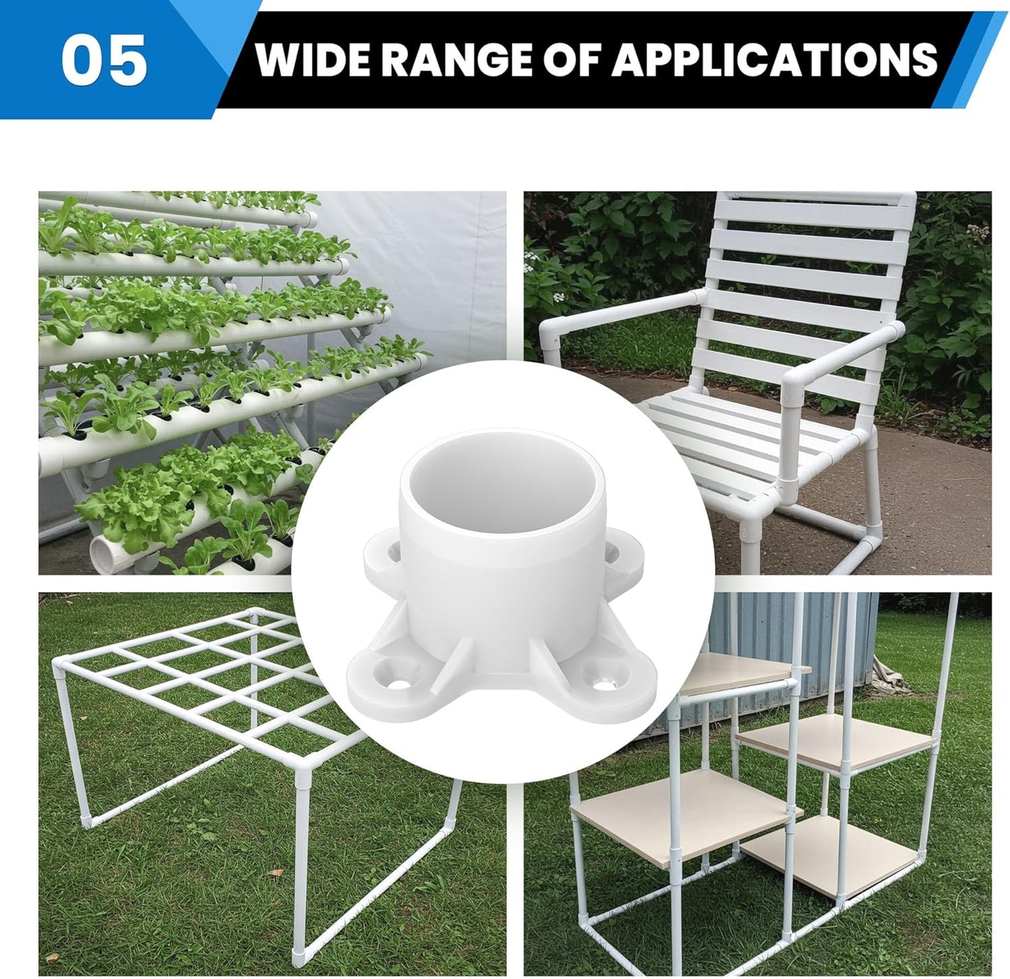 10 Pcs 1" PVC Flange Fittings, Table Screw Caps PVC Fittings for DIY Table Leg Support Feet, Furniture and Storage Shelves