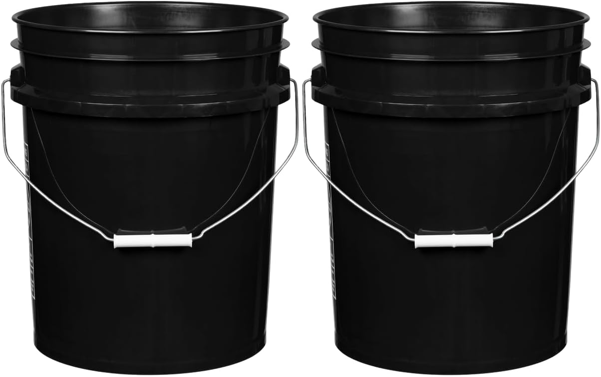 House Naturals 5 Gallon Premium HPDE Plastic Bucket - Made in USA Food Grade Storage Container, BPA Free All Purpose Pail (2, Black)