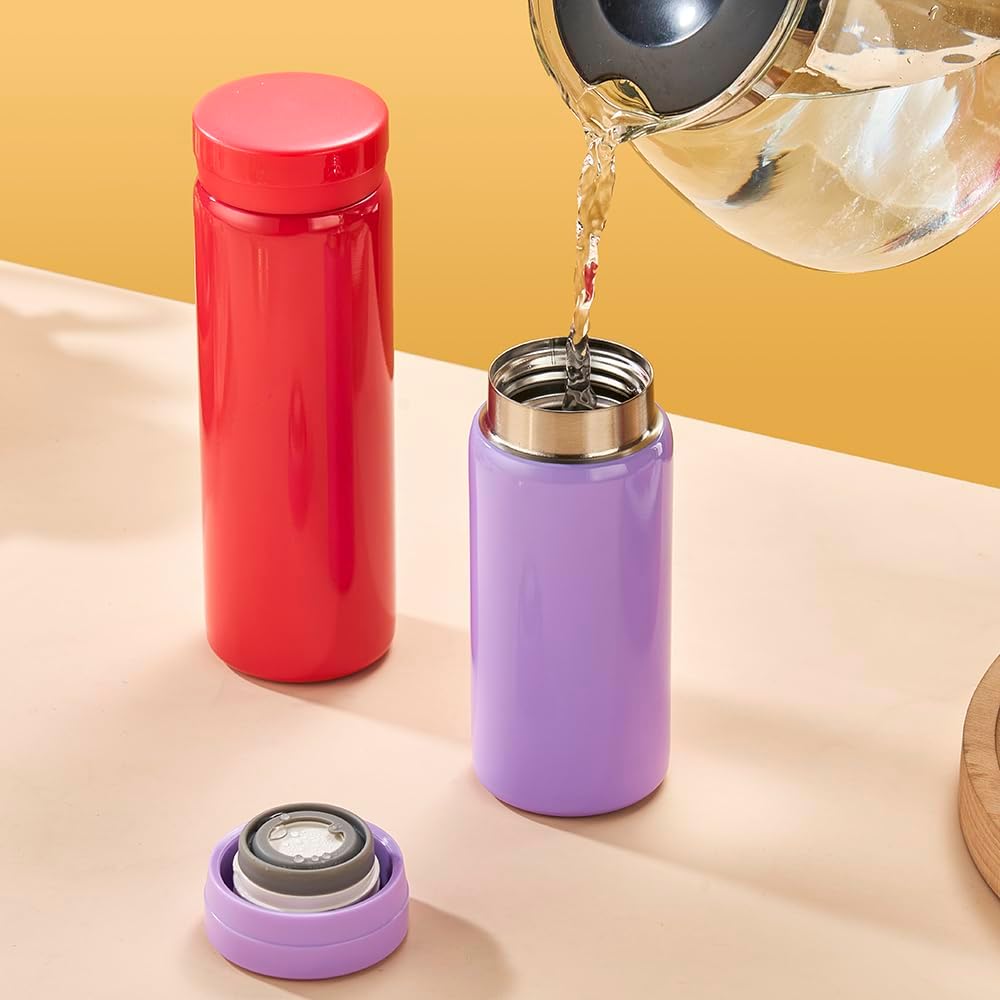 10oz Mini Water Bottle Stainless Steel Thermos Small Flask - Insulated Vacuum, Leak Proof, Keeps Drinks Hot/Cold - Ideal for Coffee, Tea, Water - Rose Red