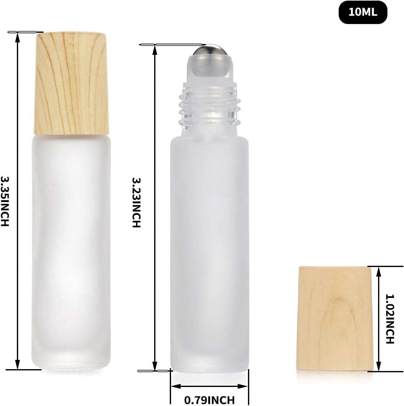 12 Pack Essential Oil Roller Bottles,10ml Empty Frosted Glass Roller Bottles with Stainless Steel Roller Balls and Caps Refillable Container for Perfume Roll on Bottles ( Wood Grain Plastic Caps)