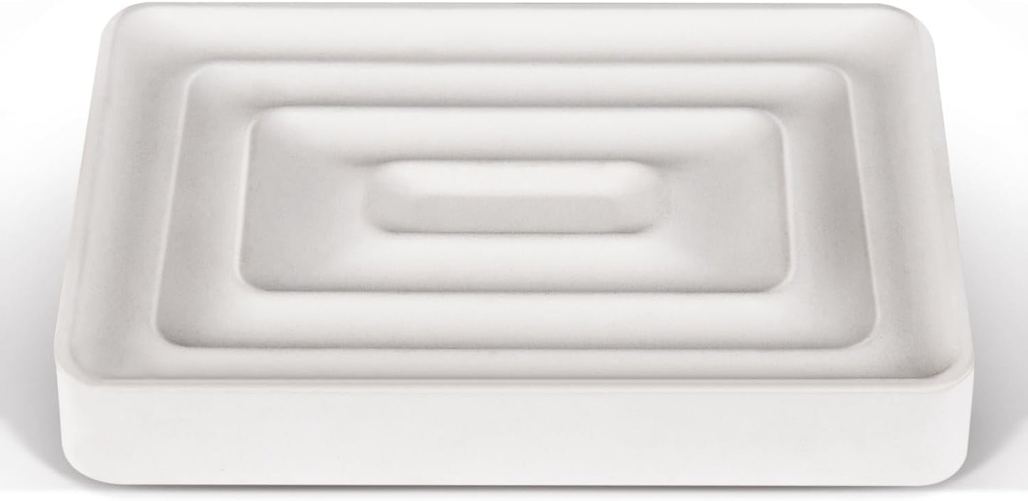 1 Pack Diatomite Soap Dish Holder, Quick Dry Stone Bath Tray, Diatomaceous Earth Stone Soap Holder, Water Absorbent Rectangular Soap Dish for Bar Soap, White