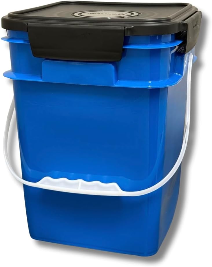 House Naturals 4 Gallon Square Food Grade Bucket Pail with Plastic Handles and Lid (Pack of 3) Made in USA containers (Aqua/Blue/Gray)