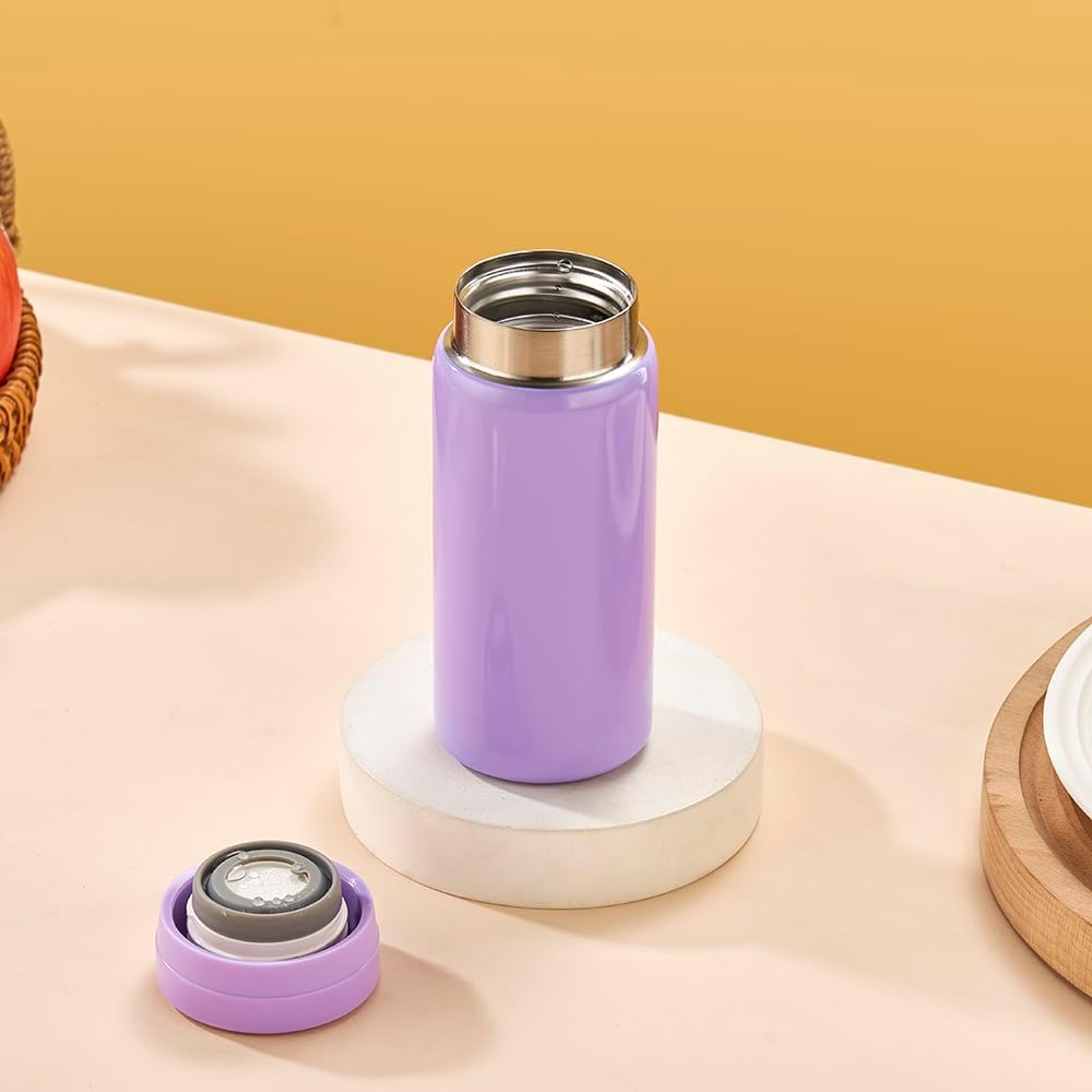 10oz Mini Water Bottle Stainless Steel Thermos Small Flask - Insulated Vacuum, Leak Proof, Keeps Drinks Hot/Cold - Ideal for Coffee, Tea, Water - Purple