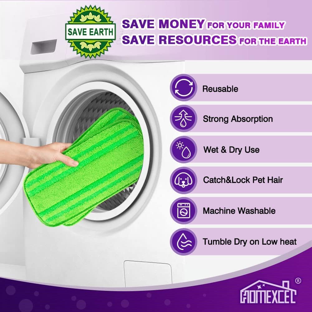 HOMEXCEL Microfiber Mop Pads Compatible with Swiffer Wet Jet, Reusable Machine Washable Swiffer WetJet Pad Refills, Mop Head Replacements for Multi Surface Wet & Dry Cleaning, Pack of 8