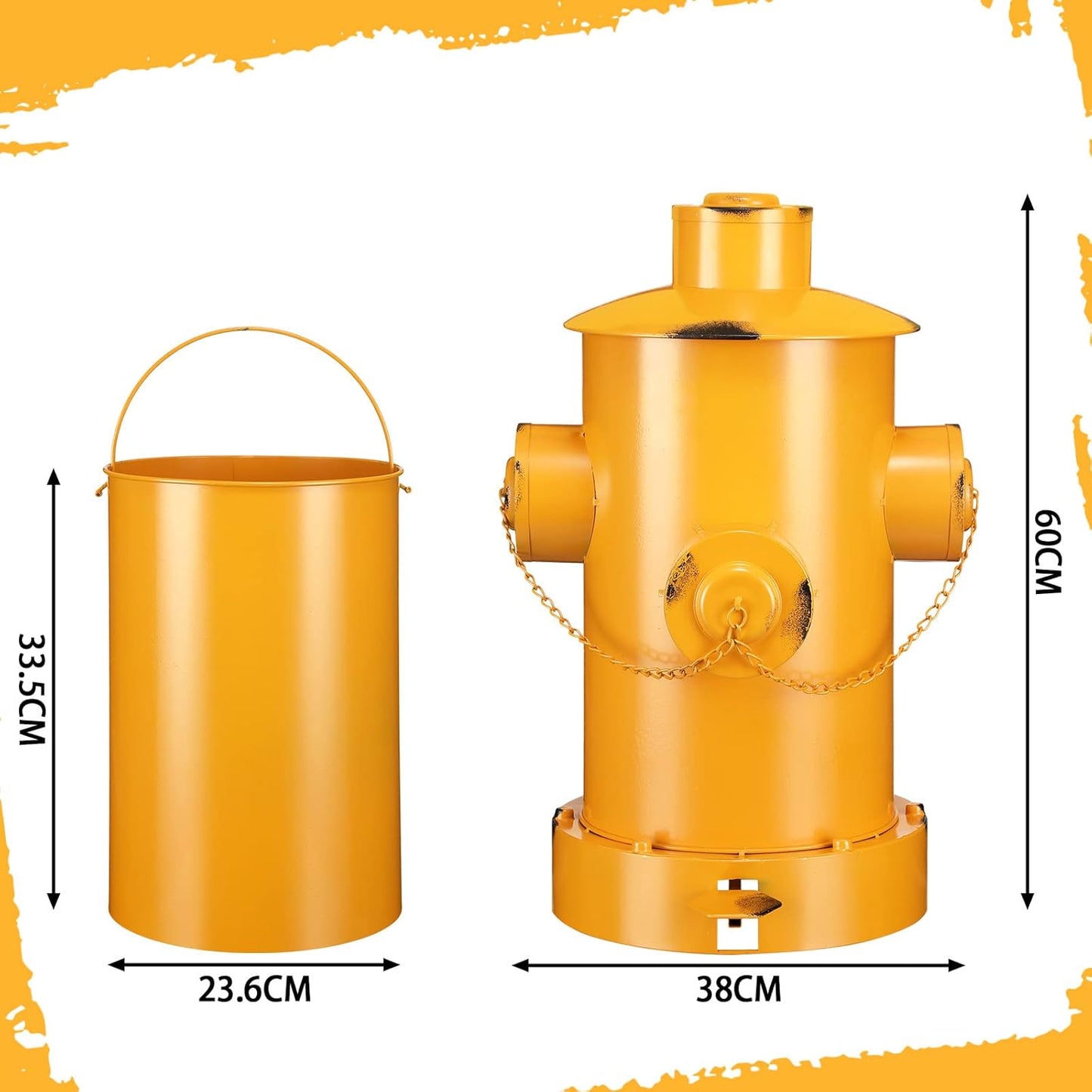 Hoolerry Fire Hydrant Trash Can Retro Creative Garbage Can with Inner Bucket Large Capacity Wrought Iron Pedal Trash Can Indoor Outdoor Waste Bins for Park Garden Kitchen Garbage (Yellow, Large)