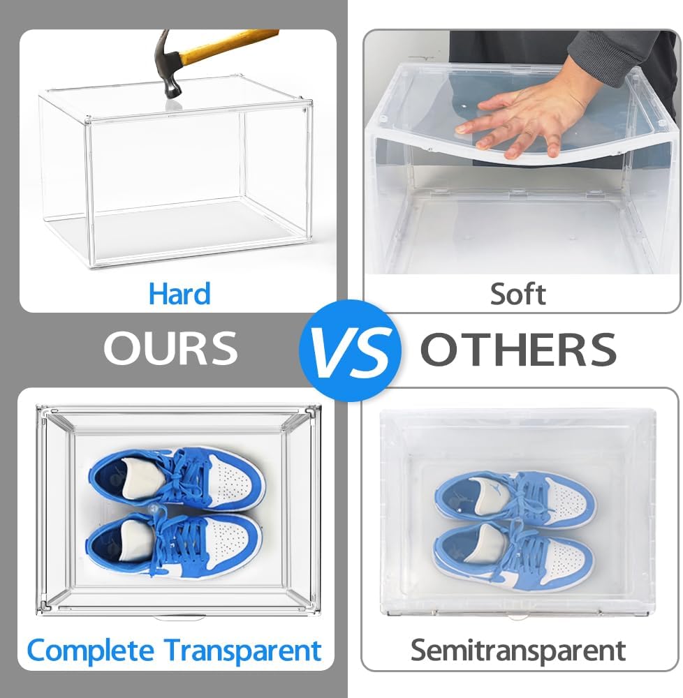 10 Pack Acrylic Shoe Storage Box Clear Plastic Stackable Acrylic Display Case with Magnetic Door Sneaker Storage for Sneakerheads Large Hat Shoe Boxes, Fit up to US Size 13