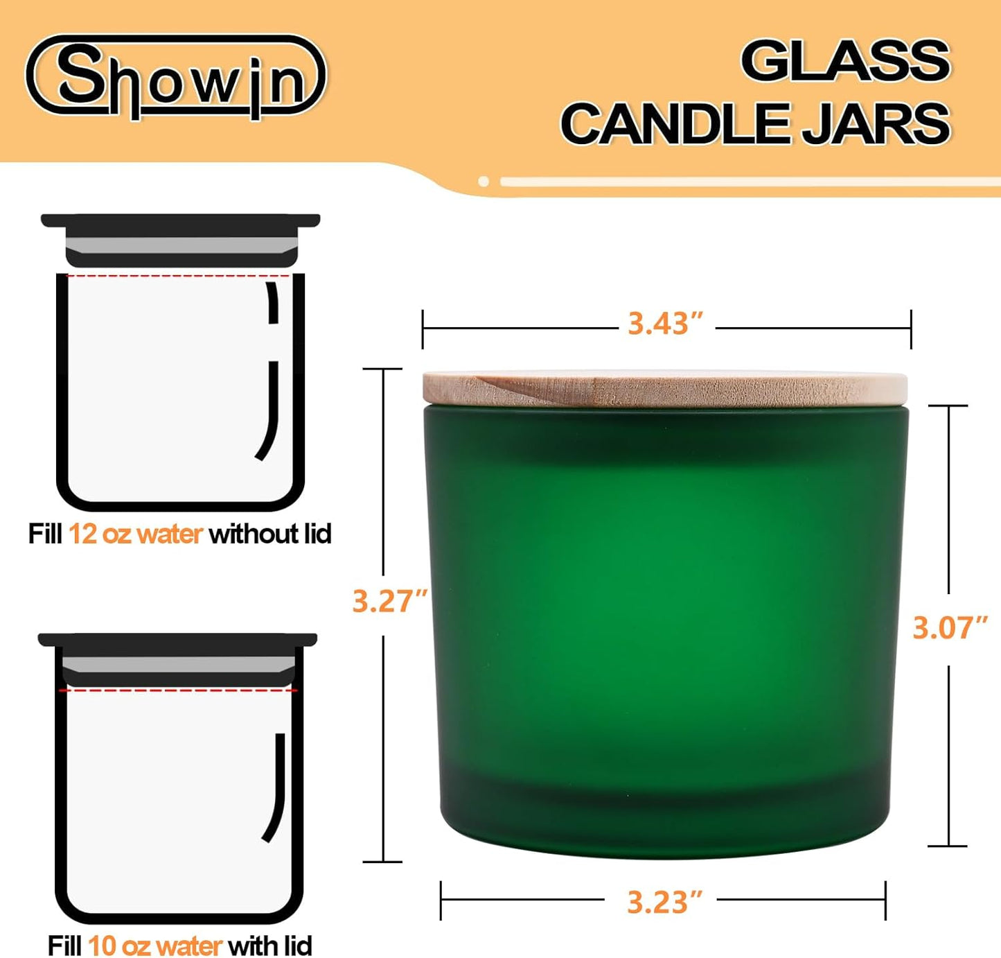 12 OZ Thick Candle Jars for Making Candles 12 Pcs, Empty Jars with Wood Lids for Spice Jars, Sample Container, Frosted Green