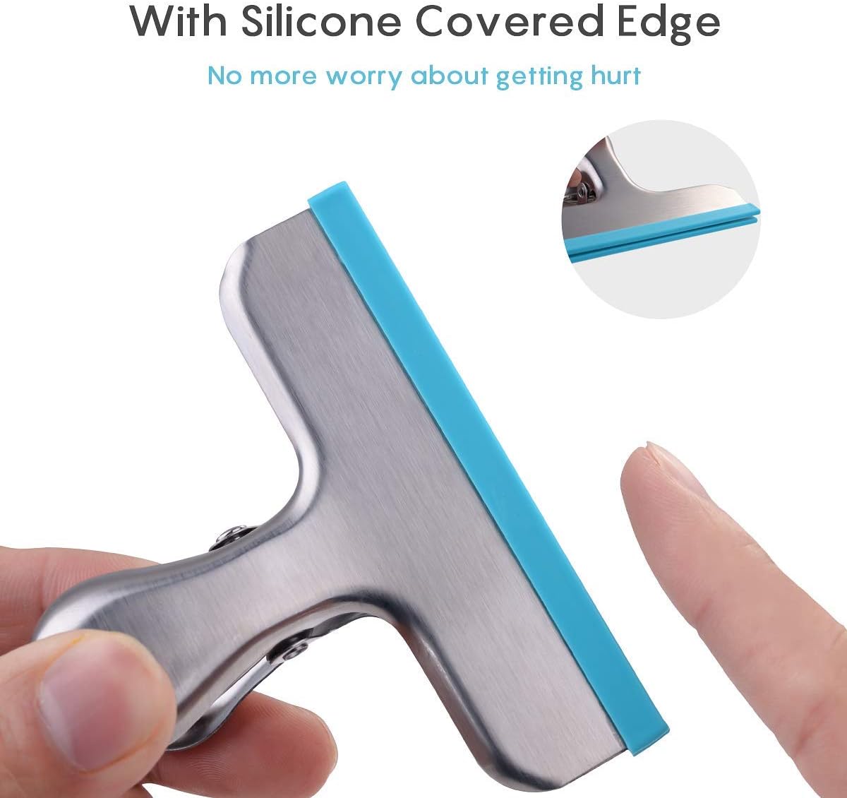 HOUSE AGAIN 8 Pack Stainless Steel Chip Bag Clips Covered with Silicone - NO More Sharp Edges - Color Coded for Food Bags - Air Tight Seal, Heavy Duty for Kitchen and Office, 3 Inches