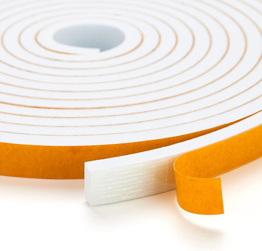 10 Feet Weather Stripping Door Seal, 3/4" Wide X 5/16" Thick Door Seal Strip High Density Foam Tape Adhesive Strip for Door Soundproofing,Window Insulation (3/4" x 5/16" x 10FT,White)