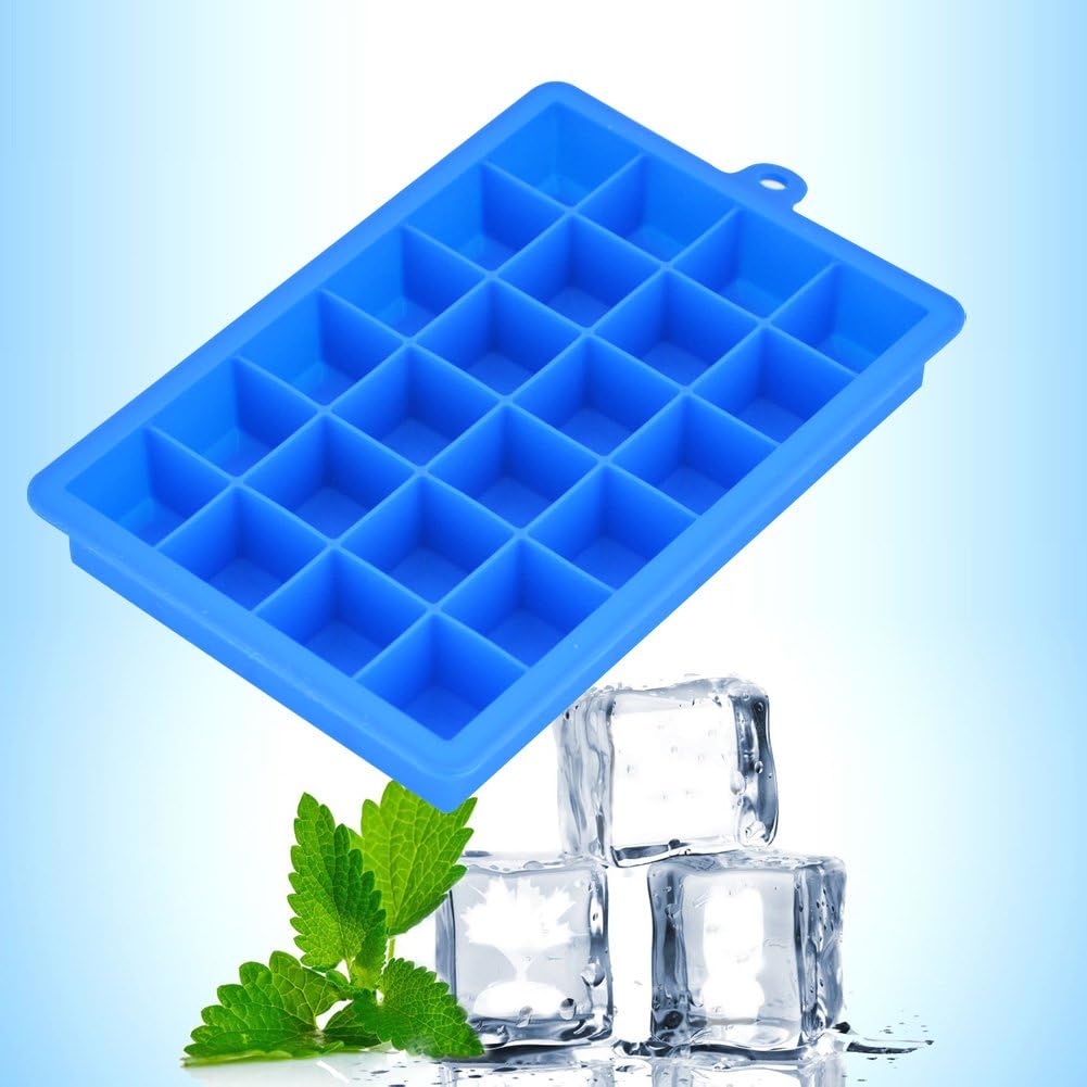 Ice Cube Tray, Silicone Square Ice Trays Easy Release Stackable Ice Cube Mold with Removable Lid, 24 Cavity (2 Pack,Blue)