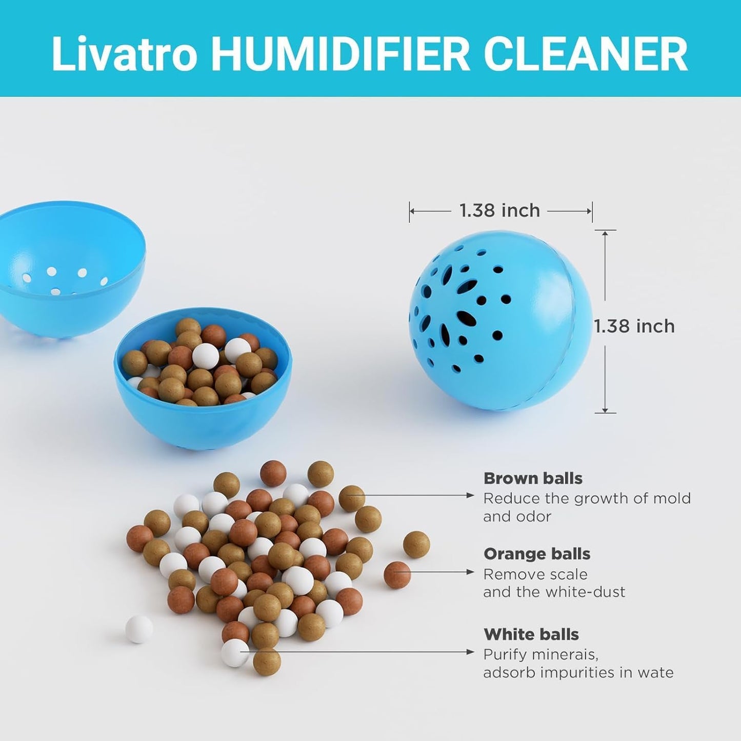 Humidifier Cleaning Ball – Fights Mold & Odor, Prevents Hard Water Build-Up, Eliminates White Dust, For All Humidifiers & Fish Tanks