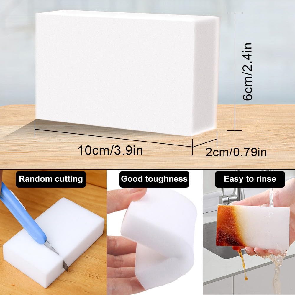 (50 Pack) Extra Large Eraser Sponge - Extra Thick, Long Lasting, Melamine Sponges in Bulk Boat Eraser Multi Surface Scrubber Foam Cleaning Pads - Bathtub, Floor, Baseboard, Bathroom, Wall Cleaner