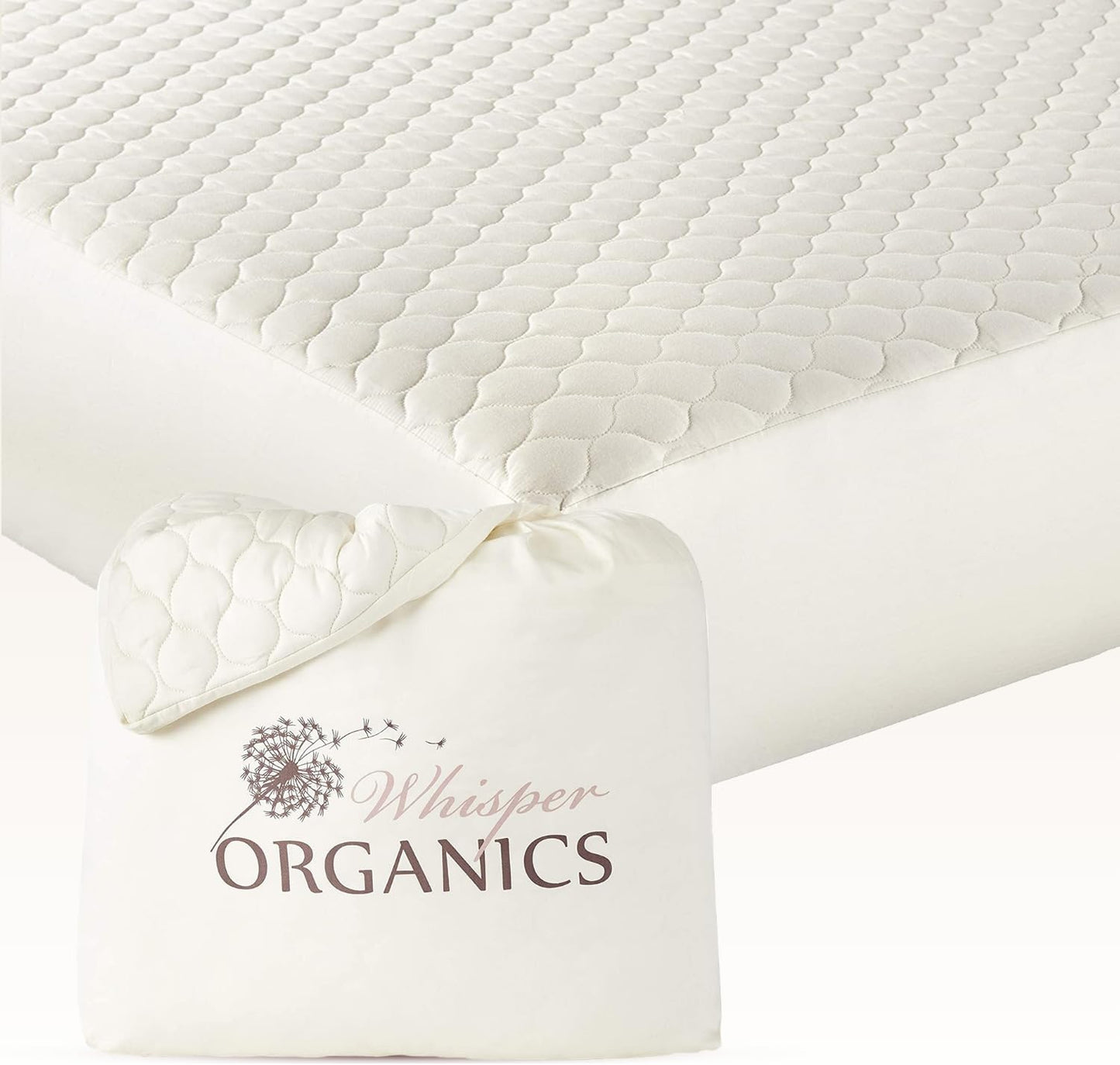 100% Cotton Organic Mattress Pad - Breathable & Cooling Mattress Protector Queen Size - Premium 300GSM Quilted and Noiseless Machine Washable Organic Mattress Protector (Ivory, Queen)