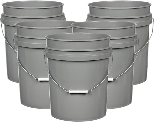 House Naturals 5 Gallon Premium HPDE Plastic Bucket - Made in USA Food Grade Storage Container, BPA Free All Purpose Pail (5, Gray)