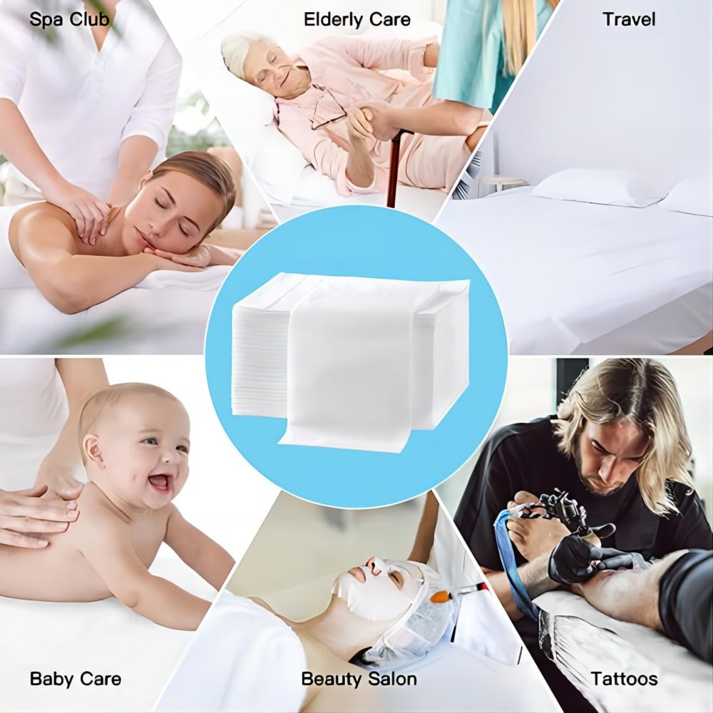 100Pcs Disposable Massage Table Sheets 31.5" x 71" Non-Woven Fabric Bed Covers for Ultimate Hygiene and Comfort in Massage, Tattoo, and Spa Treatments, Breathable and Durable Sheets(White)