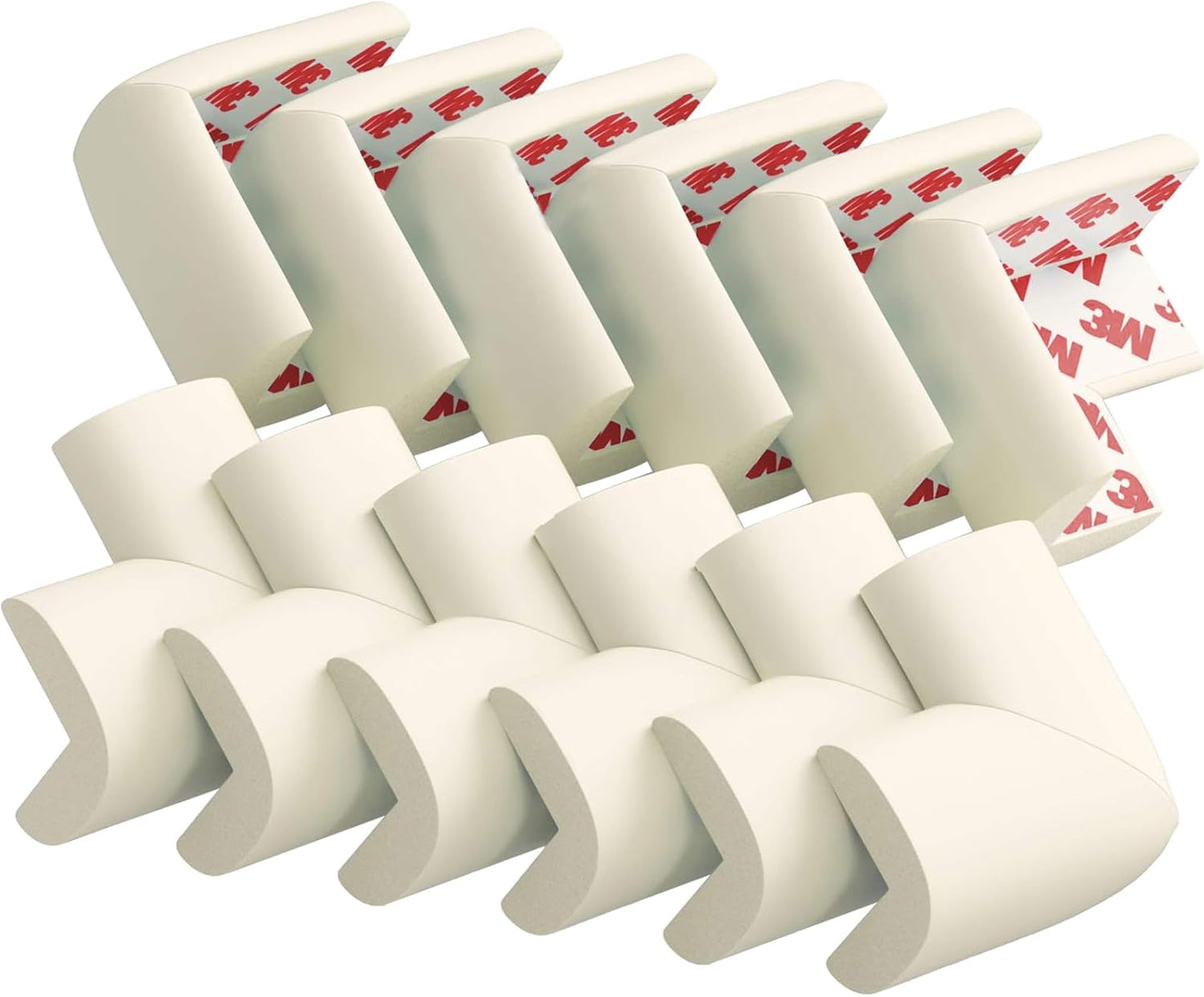 12 Pack Corner Protector Baby Proofing Edge and Corner Guards, Soft Safety Pre-Taped Rubber Foam Furniture Bumpers for Fireplace, Table, Stair, Cabinet (Off White)