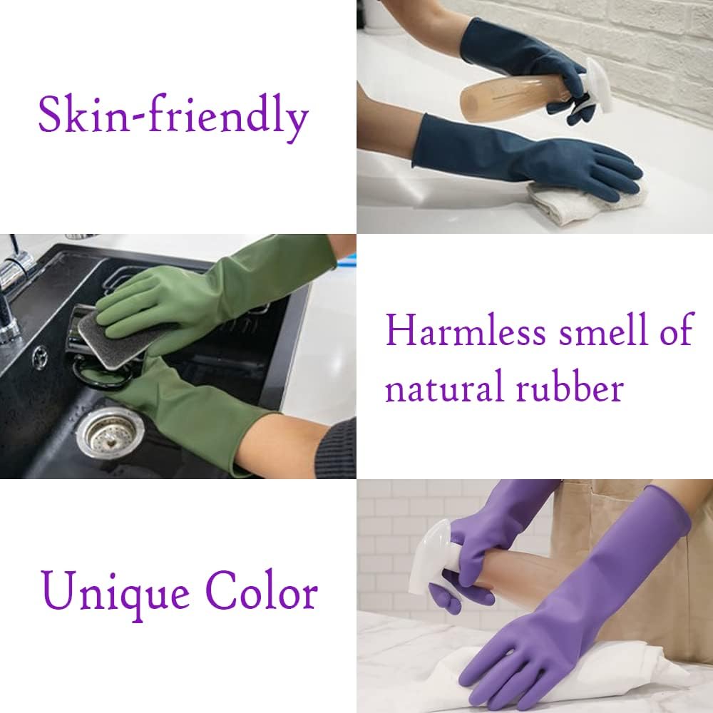 HOMSSEM Dishwashing Gloves - 2 Pairs Premium Rubber Gloves for Cleaning - Urban Gray, Green, Blue