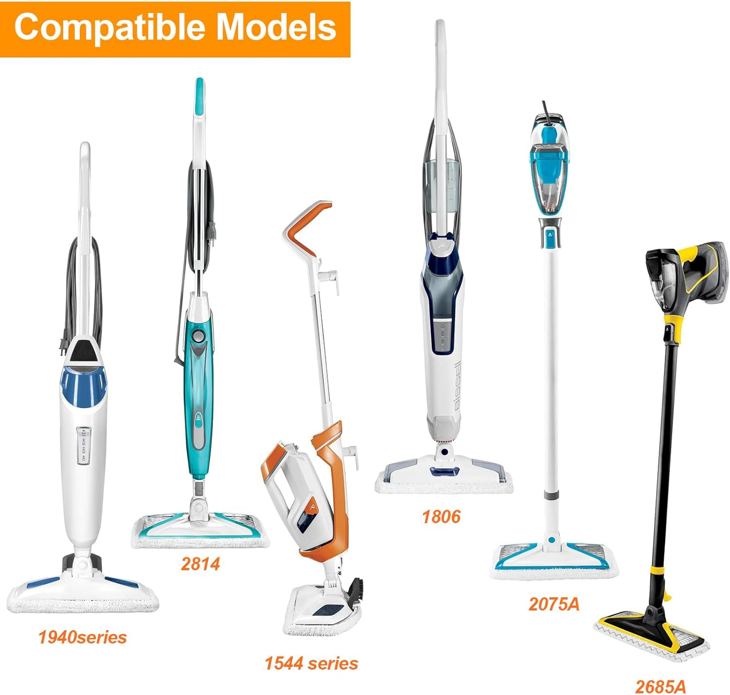 12 Pack Steam Mop Replacement Pads Compatible with Bissell Powerfresh Steam Mop 1940 1806 1544 2075 2685A 2181 2814 Series, Model 1940A 1940W 19405 2075A 2685A 5938, Microfiber Washable, Reusable