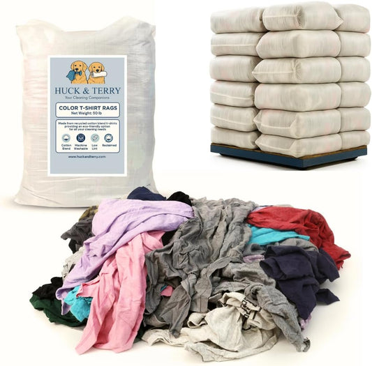 Huck & Terry Tshirt Bag of Rags Multicolored (1,000 LBS, 20x Bales), Cotton Blend, Paint Rags and Multipurpose, Kitchen, Auto, Staining Wiper, Shop Cloths Bulk, Lint Free Absorbent Washable, 20 Bags