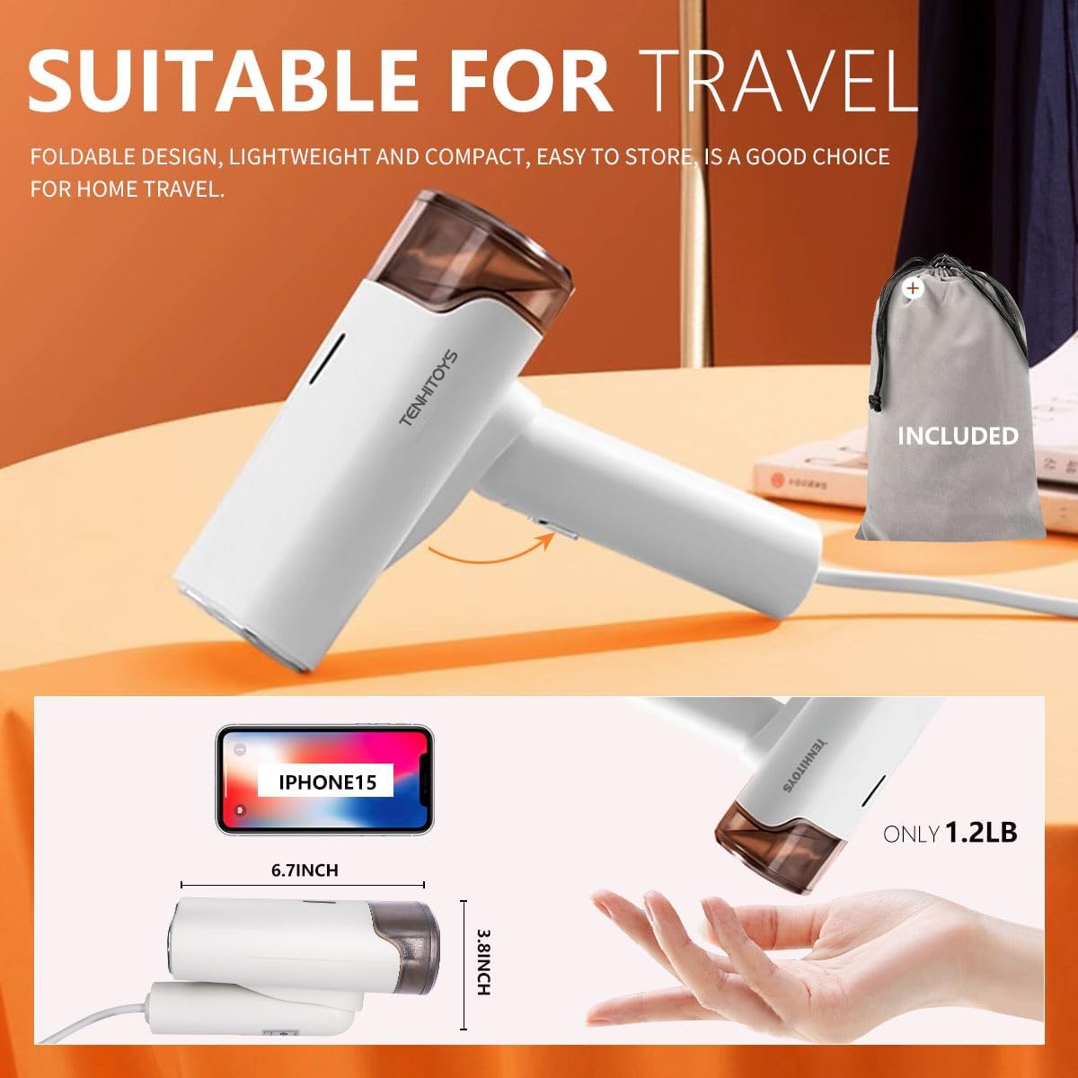 1000w Travel Garment Steamer for Clothes: Foldable Portable Handheld Clothing Mini Steamers Travel Size Hand held Electric Small steam Iron plancha a de Vapor para ropa portatil Travel Dorm Essentials