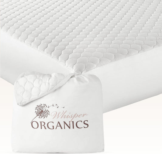 100% Cotton Organic Mattress Pad - Breathable & Cooling Mattress Protector Twin XL Size - Premium 300GSM Quilted and Noiseless Machine Washable Organic Mattress Protector (White, Twin XL)
