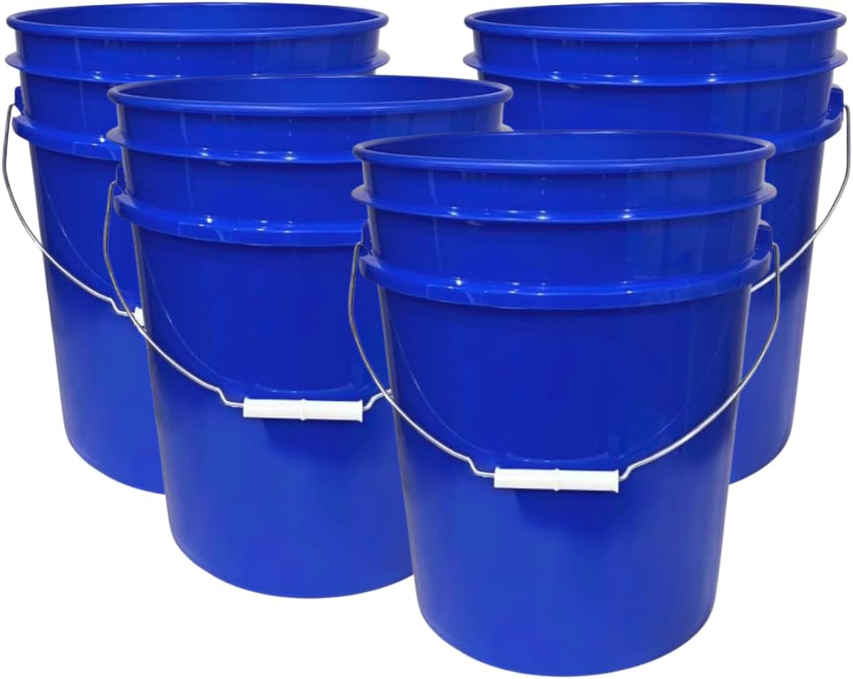 House Naturals 5 Gallon Premium HPDE Plastic Bucket - Made in USA Food Grade Storage Container, BPA Free All Purpose Pail (4, Reflex Blue)