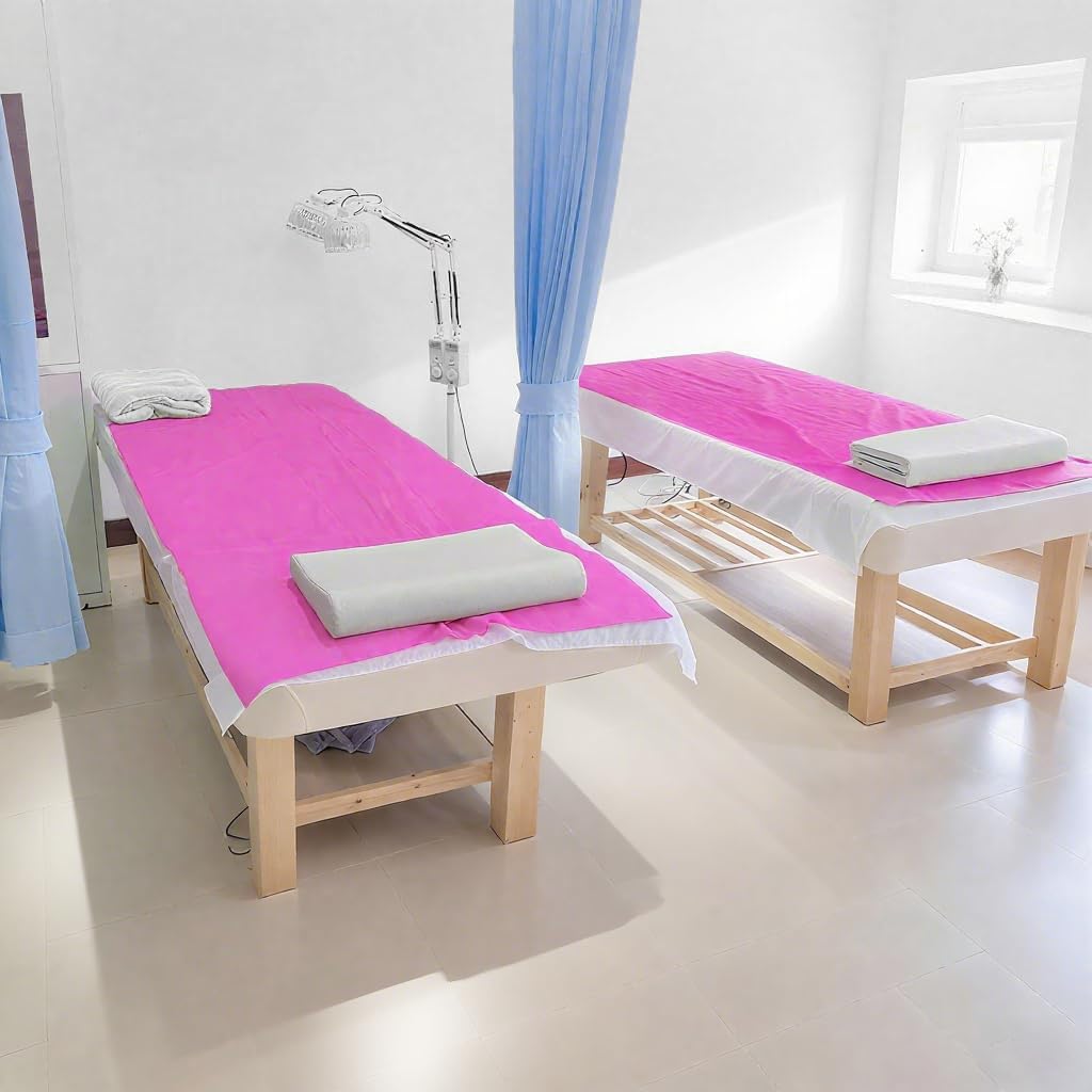 100 PCS Disposable Massage Table Sheets Spa Bed Covers 71"x31" -Non Woven Fabric Waterproof Protector for Waxing, Tattoo, Beauty Salon,Facial, Esthetician Table Bed (Pink)