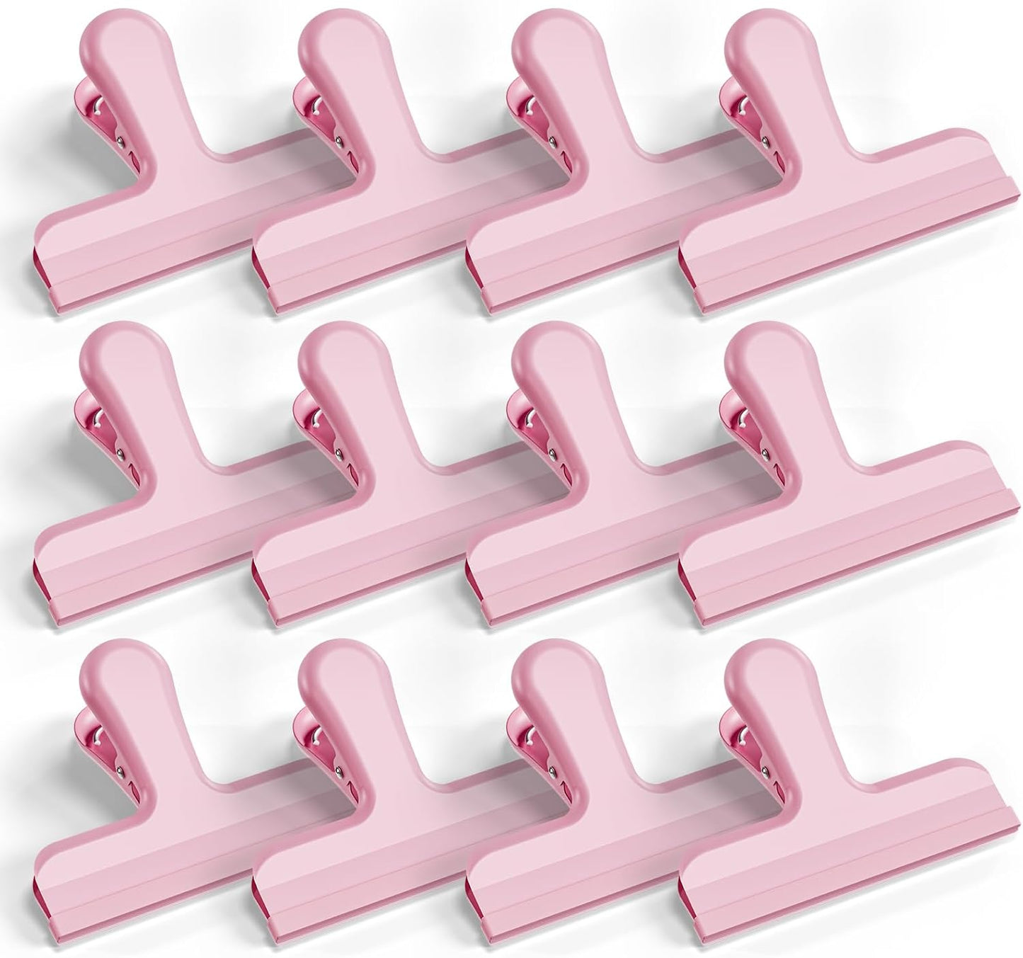 HOUSE AGAIN 12 Pack Stainless Steel Chip Bag Clips Covered with Silicone - NO More Sharp Edges - Color Coded for Food Bags - Air Tight Seal, Heavy Duty for Kitchen and Office, 3 Inches Wide, Pink