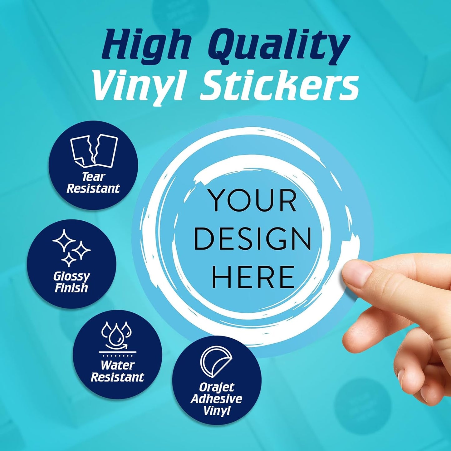 100 Custom Vinyl Stickers - Upload Your own Image, Text, Design, Logo - Personalized Logo Labels for Handmade, Packaging, Bottle, Jars, Candle, Brand Stickers (Blue Swirls, 5x5)