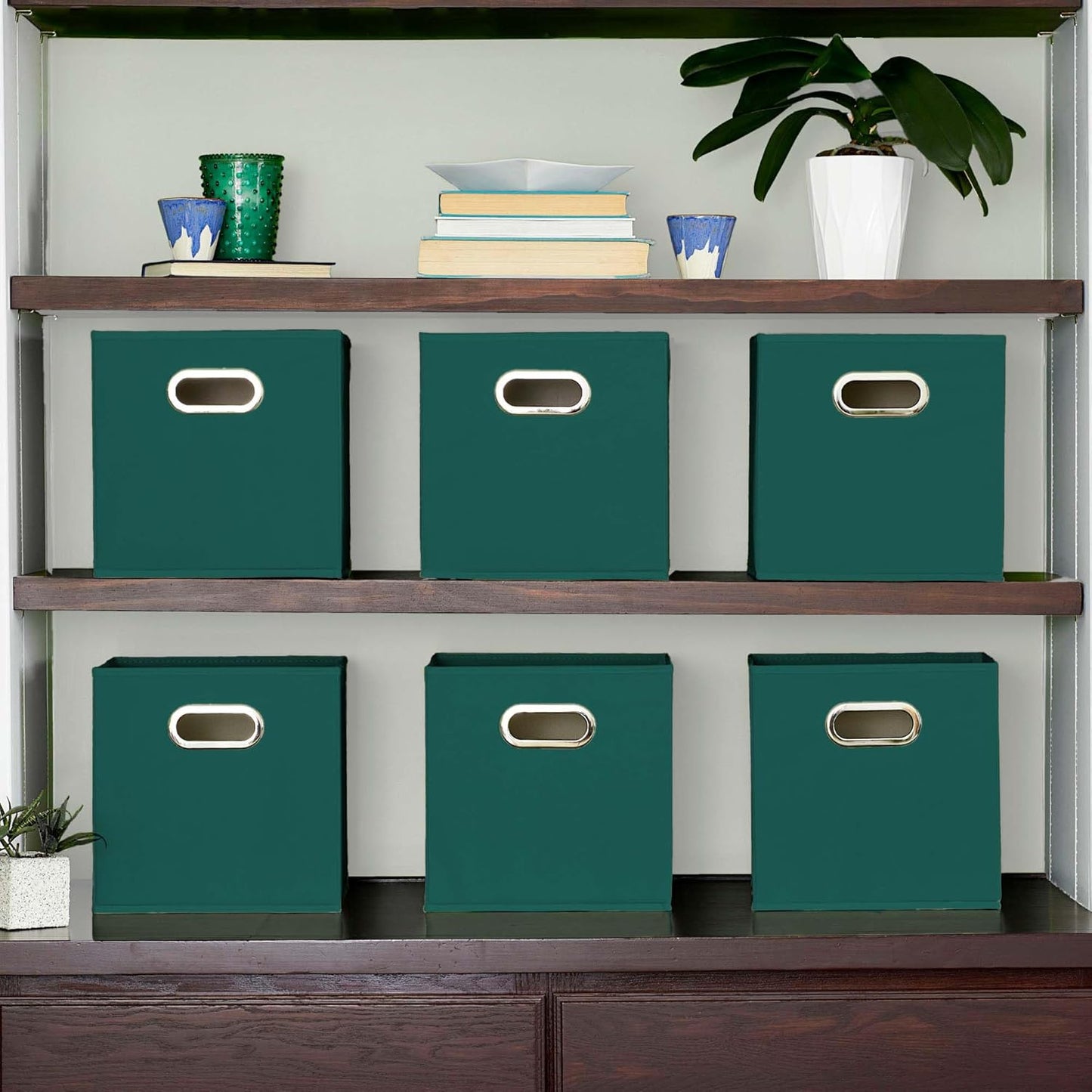 Household Essentials 6 ct Open Fabric Cube Storage Bins, Forest Green