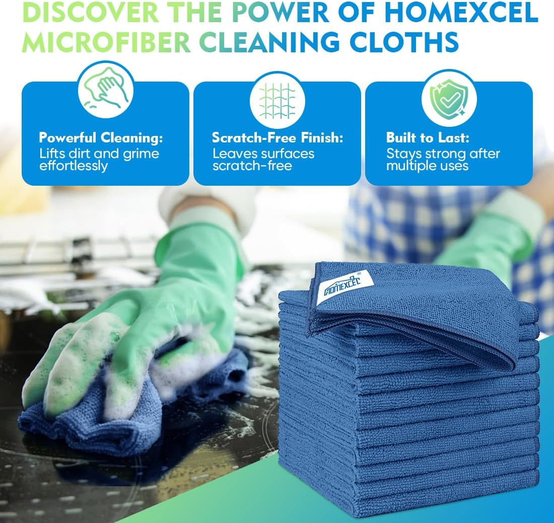 HOMEXCEL Microfiber Cleaning Cloth 12 Pack 12.5 x 12.5 inch Microfiber Towels for Cars Ultra Absorbent Car Washing Cloth Lint Free Streak Free Cleaning Rags for Car, Kitchen Window Lake Green