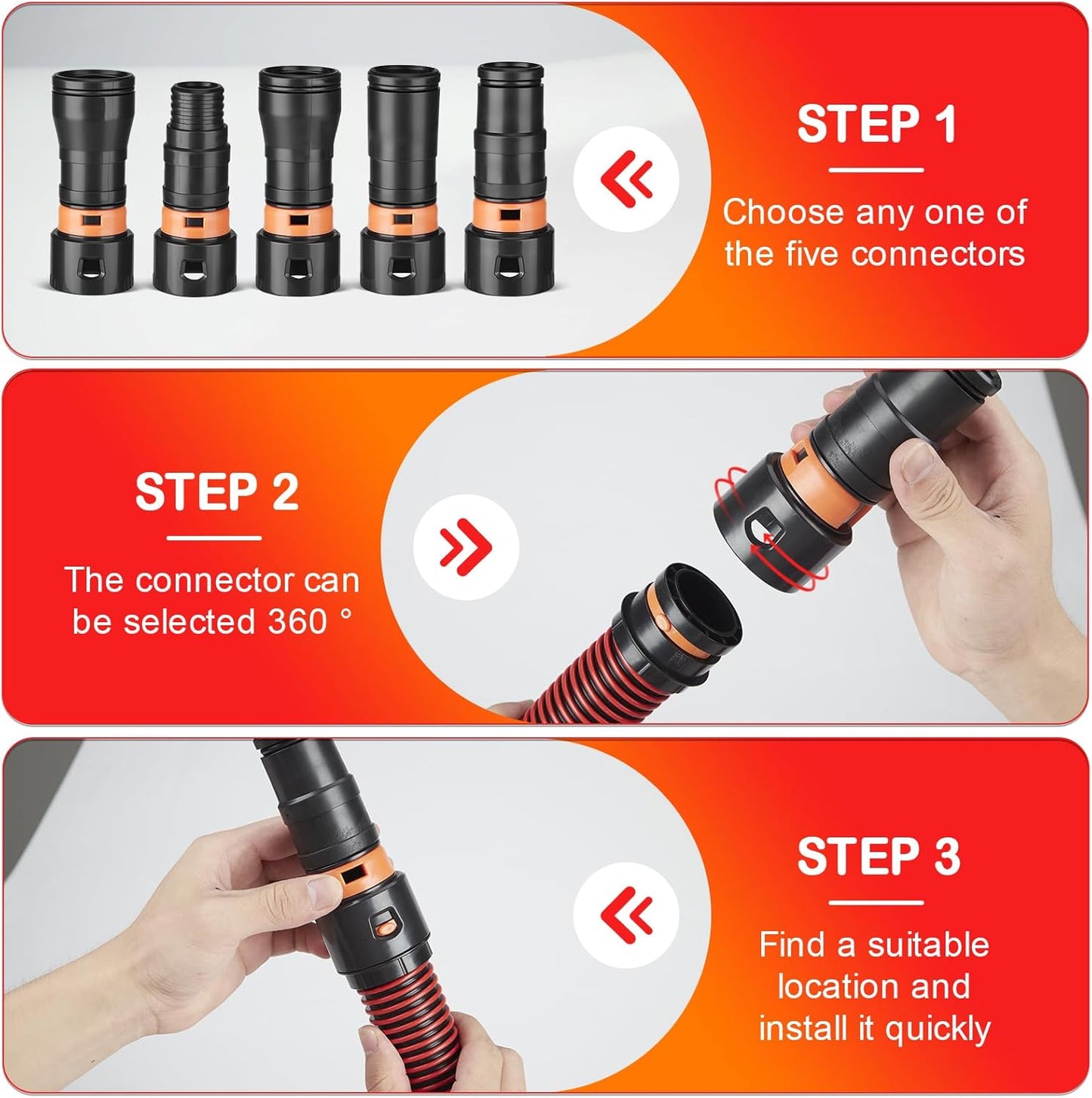 10FT Vacuum Hose Extension with 6 Adapter Attachments,Fits 1-1/4" Vacuum Cleaner Hose,Multi-Size Fittings 0.9" to 1-3/4",Universal Shop Vac Accessories (Please Confirm Hose Size Compatibility)