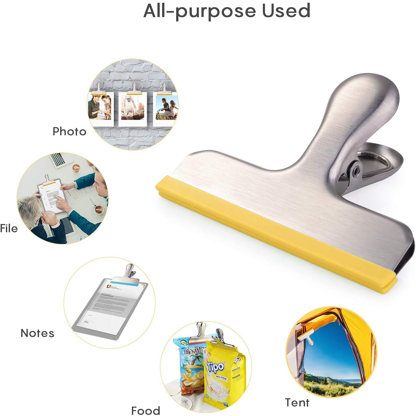 HOUSE AGAIN 8 Pack Stainless Steel Chip Bag Clips Covered with Silicone - NO More Sharp Edges - Color Coded for Food Bags - Air Tight Seal, Heavy Duty for Kitchen and Office, 3 Inches