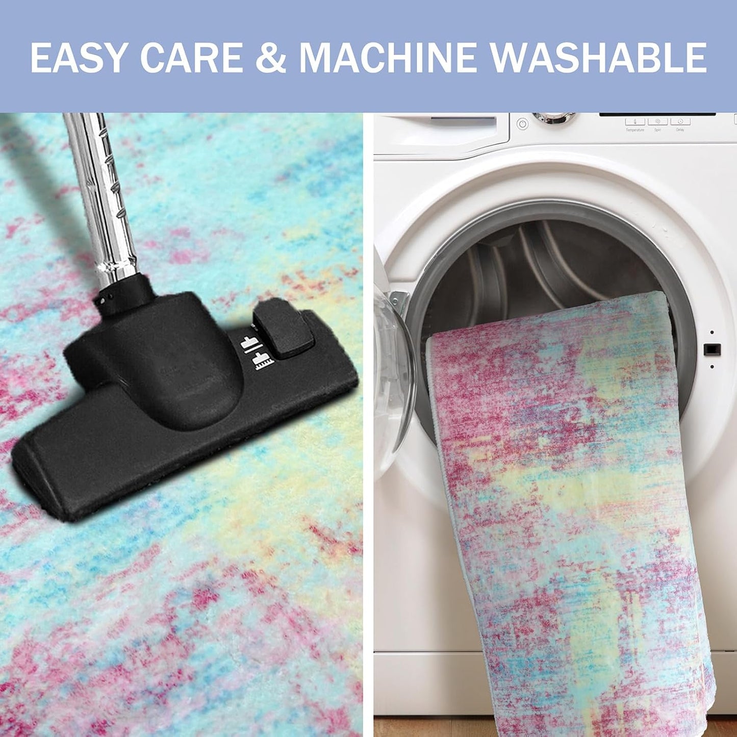 IOHOUZE Abstract Area Rugs 5x7 Ft Washable Rugs for Living Room, Non Slip Dining Room Rug, Printed Faux Wool Rugs for Bedroom, Floor Carpet for Office Nursery Playroom, Pink Teal