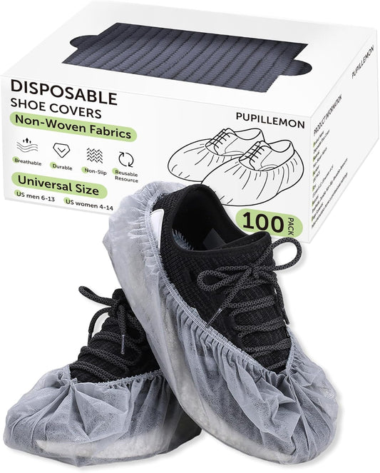 100Pcs(50 Pairs) Non-Woven Shoe Covers Disposable Non Slip for Indoors, Breathable | Durable | Boot Covers, Fits Up to Size 13 US Men (Gray)