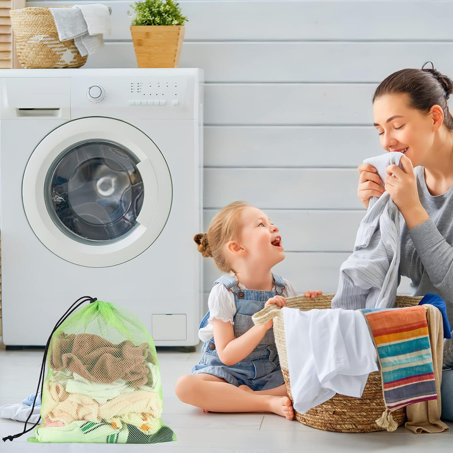 iMucci 13"X15.5" 6Pcs Mesh Laundry Drawstring Bag Nylon Drawstring Gym Bag with Cord Lock Closure