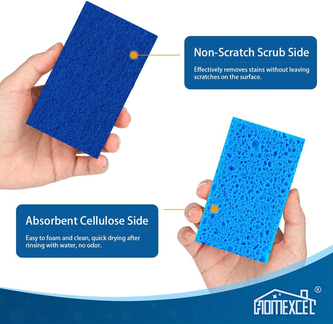 HOMEXCEL Sponges Kitchen 24pcs, Non-Scratch Sponges for Dishes, Scrub Cleaning Sponge Safe on Non-Stick Cookware, Dual Sided Dish Sponge for Kitchen, Household, Bathroom and More