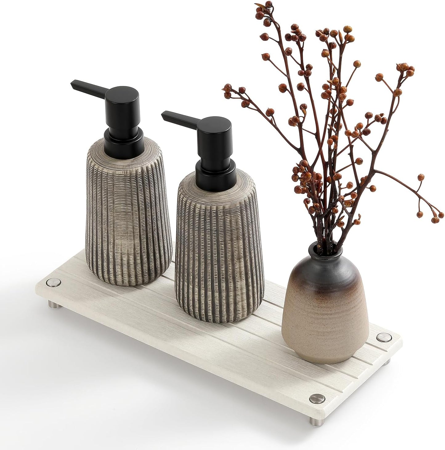 Instant Dry Sink Caddy Kitchen Sink Organizer, Quick Drying Stone Tray Diatomite Sponge Holder Soap Dish, Bathroom Countertop Fast Dry Water Absorbing Vanity Rack, Beige,12" x 5"