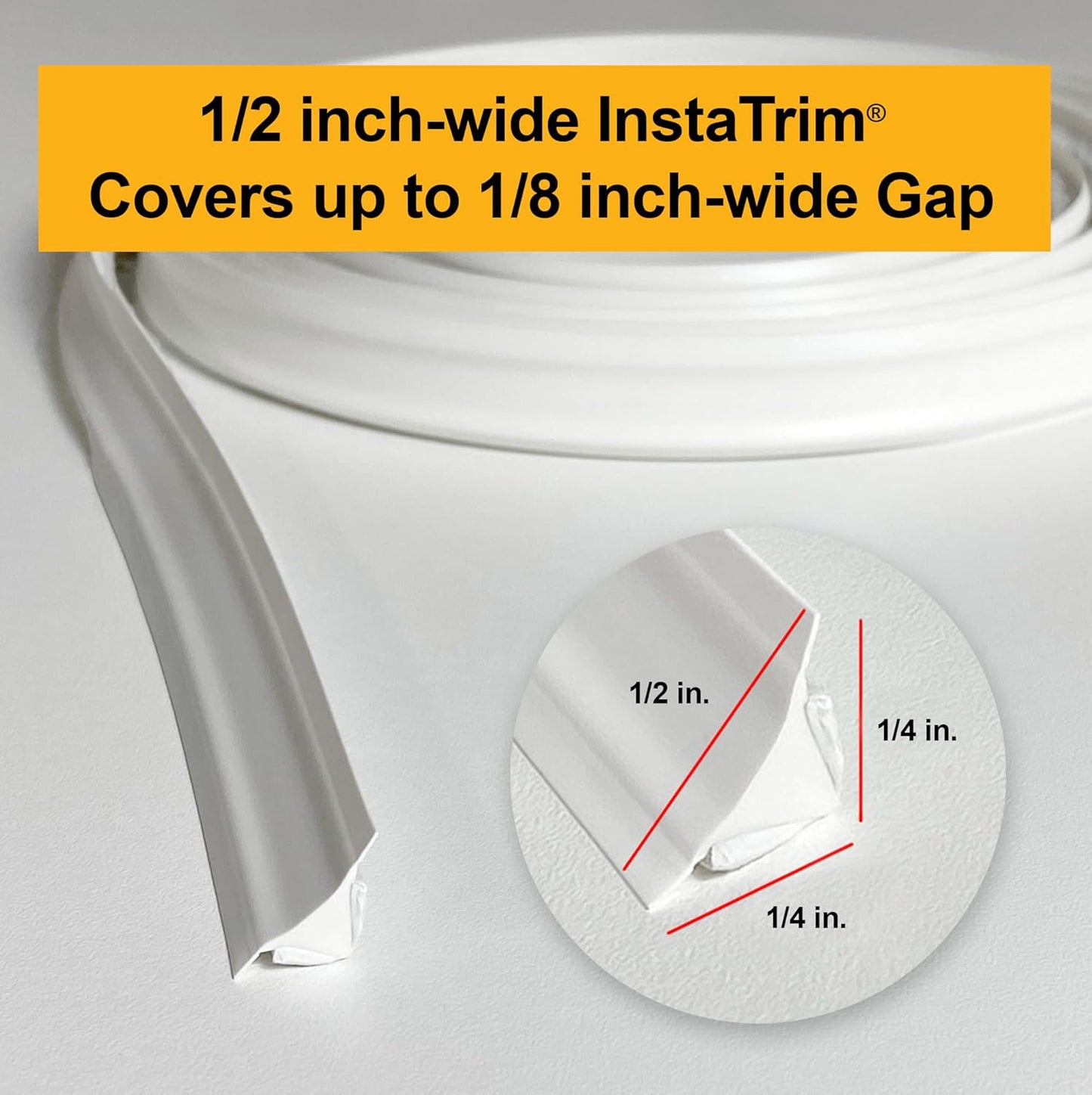 InstaTrim The Original Flexible Trim - 50ft Black 1/2" Wide Caulk Tape - Adhesive Trim with Many Uses Including Caulking for Bathtubs, Sinks, Counters, Tile, Floors - Made in USA