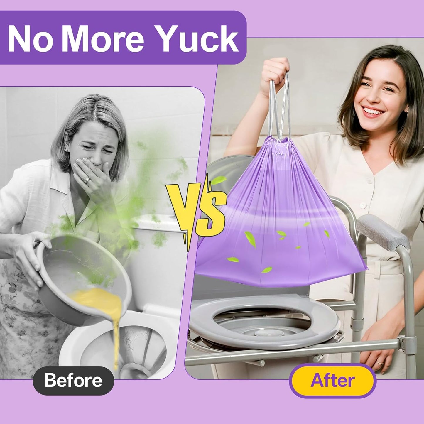 100 Commode Liners for Bedside Commode, Thickness Leakproof Disposable Portable Toilet Bags, Plant Scented Potty Liners, Potty Bags for Portable Toilet Fit All Standard Toilet Chair Bucket