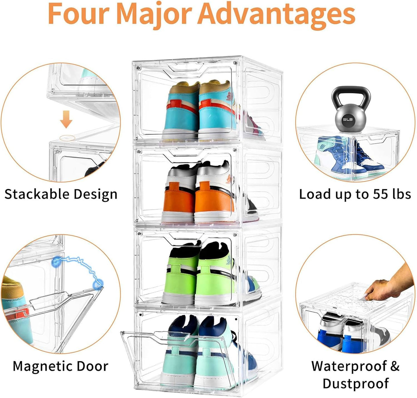 10 Pack Large Shoe Boxes Clear Plastic Stackable,Shoe Storage Organizer with Lids,Shoe Rack for Closet,Shoe Organizer and Shoe Containers for Sneaker Storage, Shoe Display Case Fit up to US Size 13